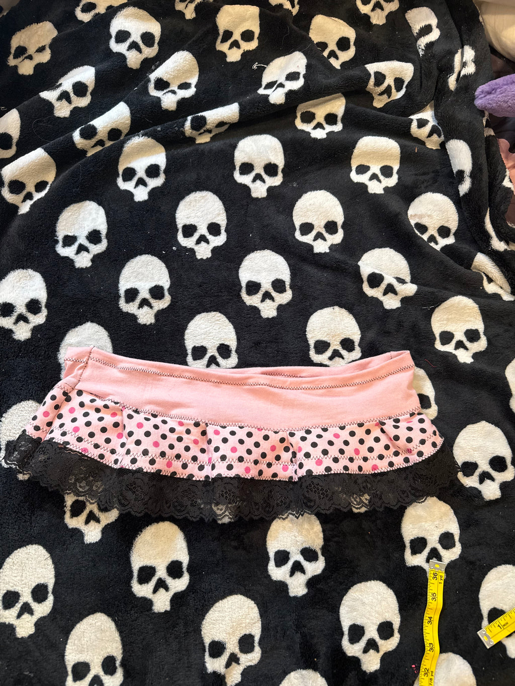 pink & black polka dot micro skirt size s/m