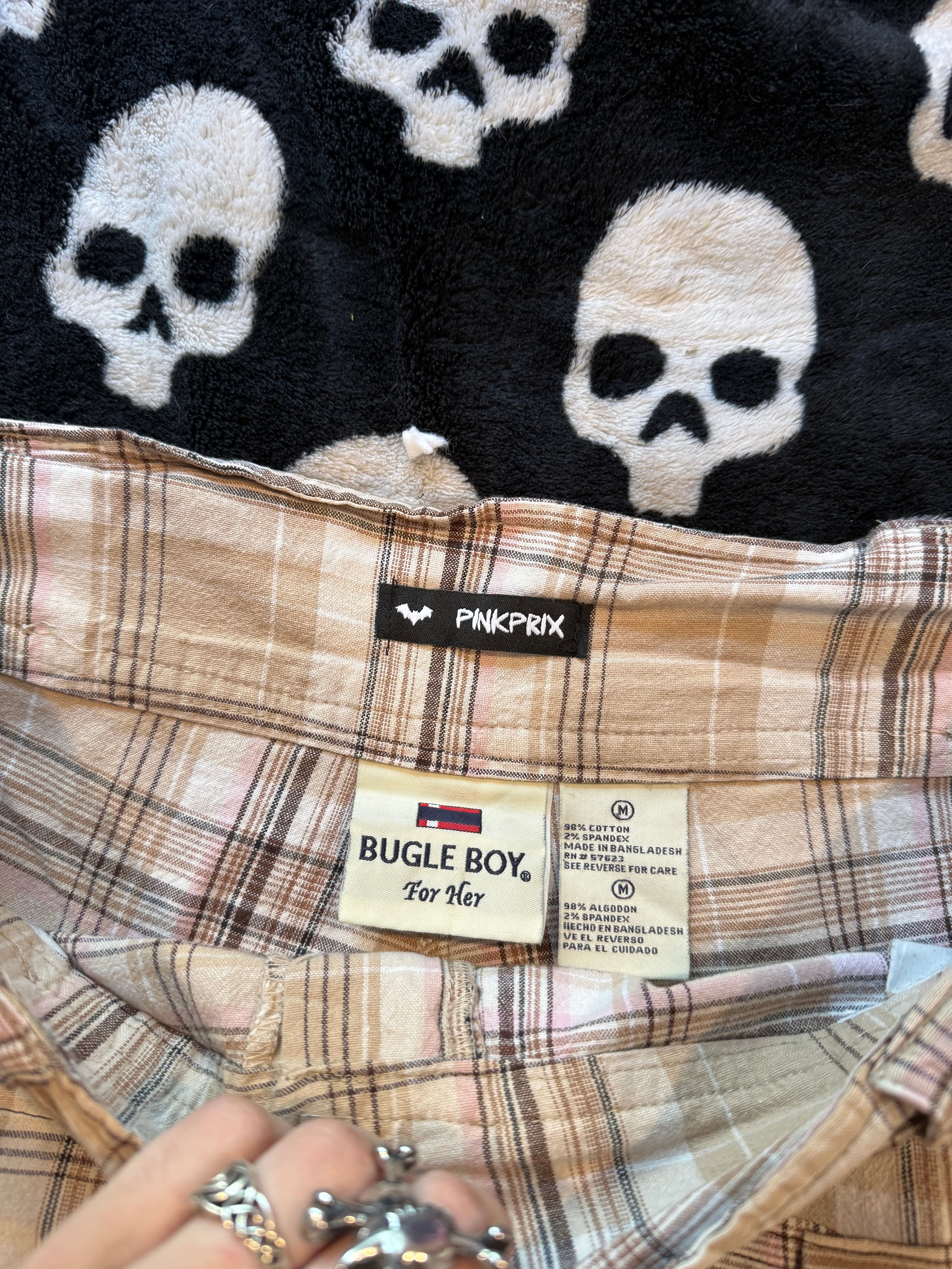 tan & black plaid mini skirt size m