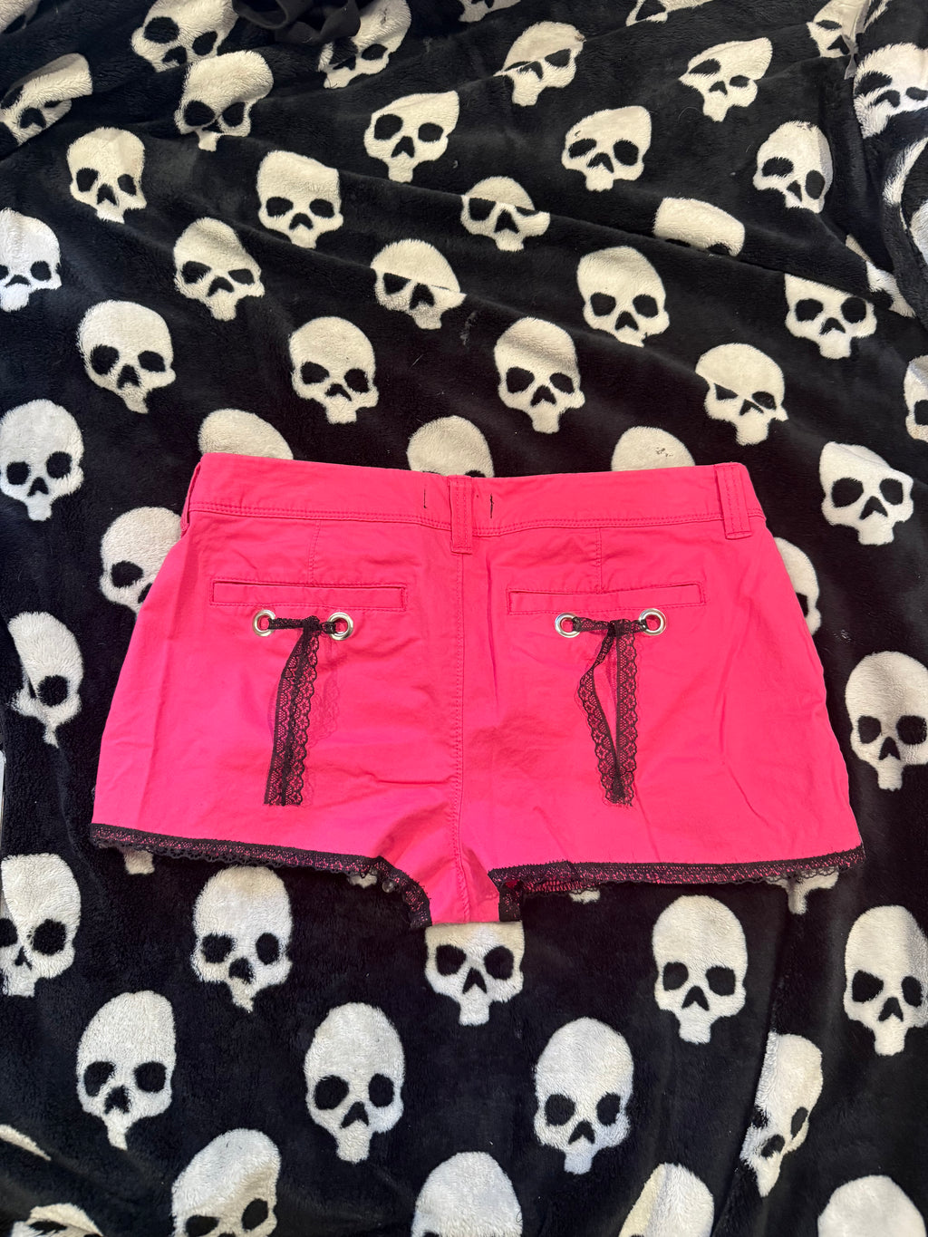 hot pink & black lace up shorts size m