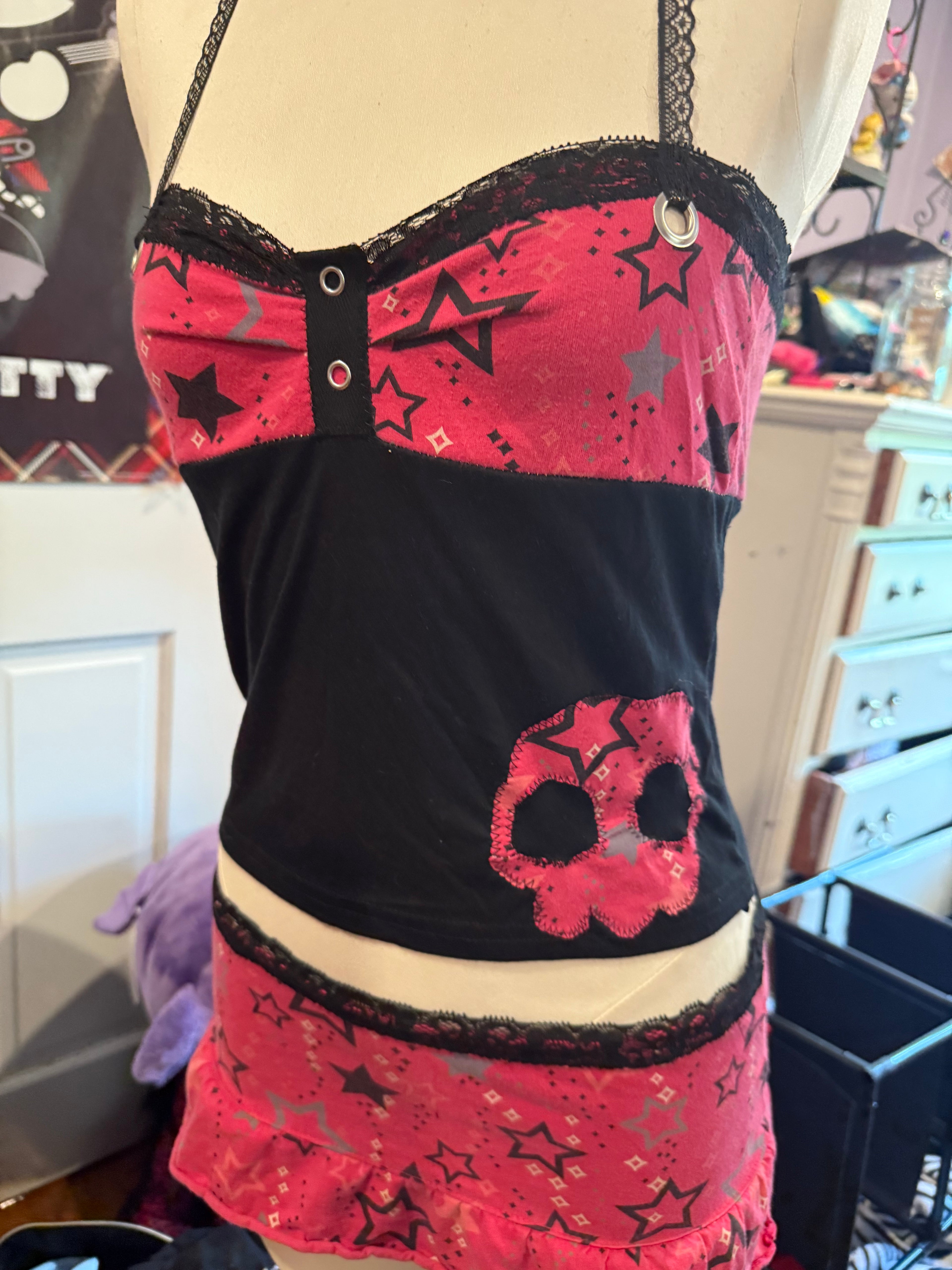 black & pink star lace set size xs/s