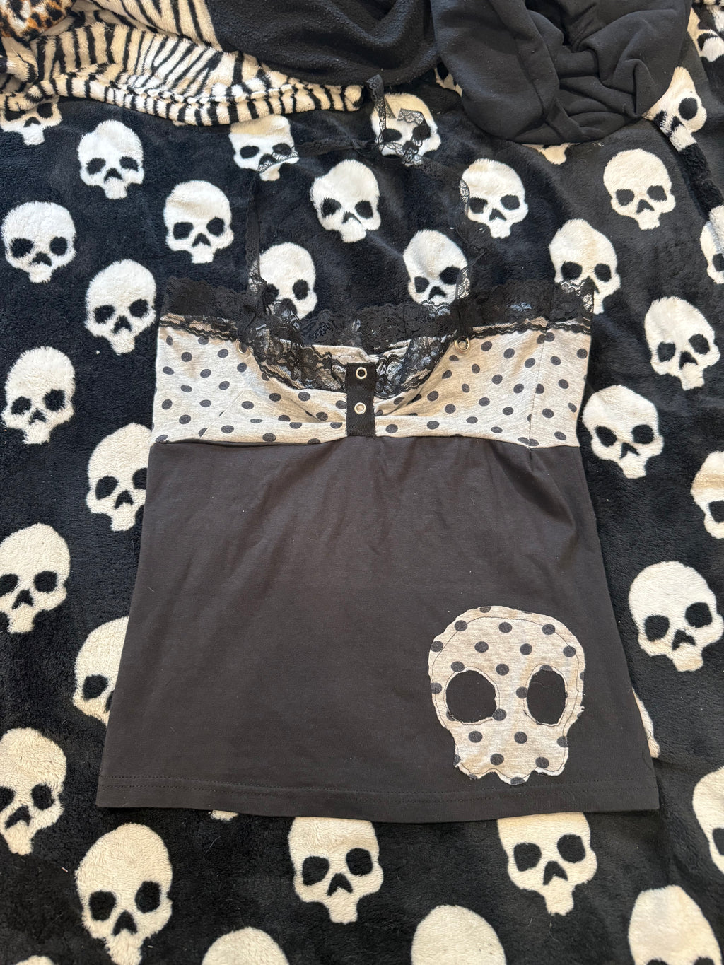 black & grey polka dot halter top size s