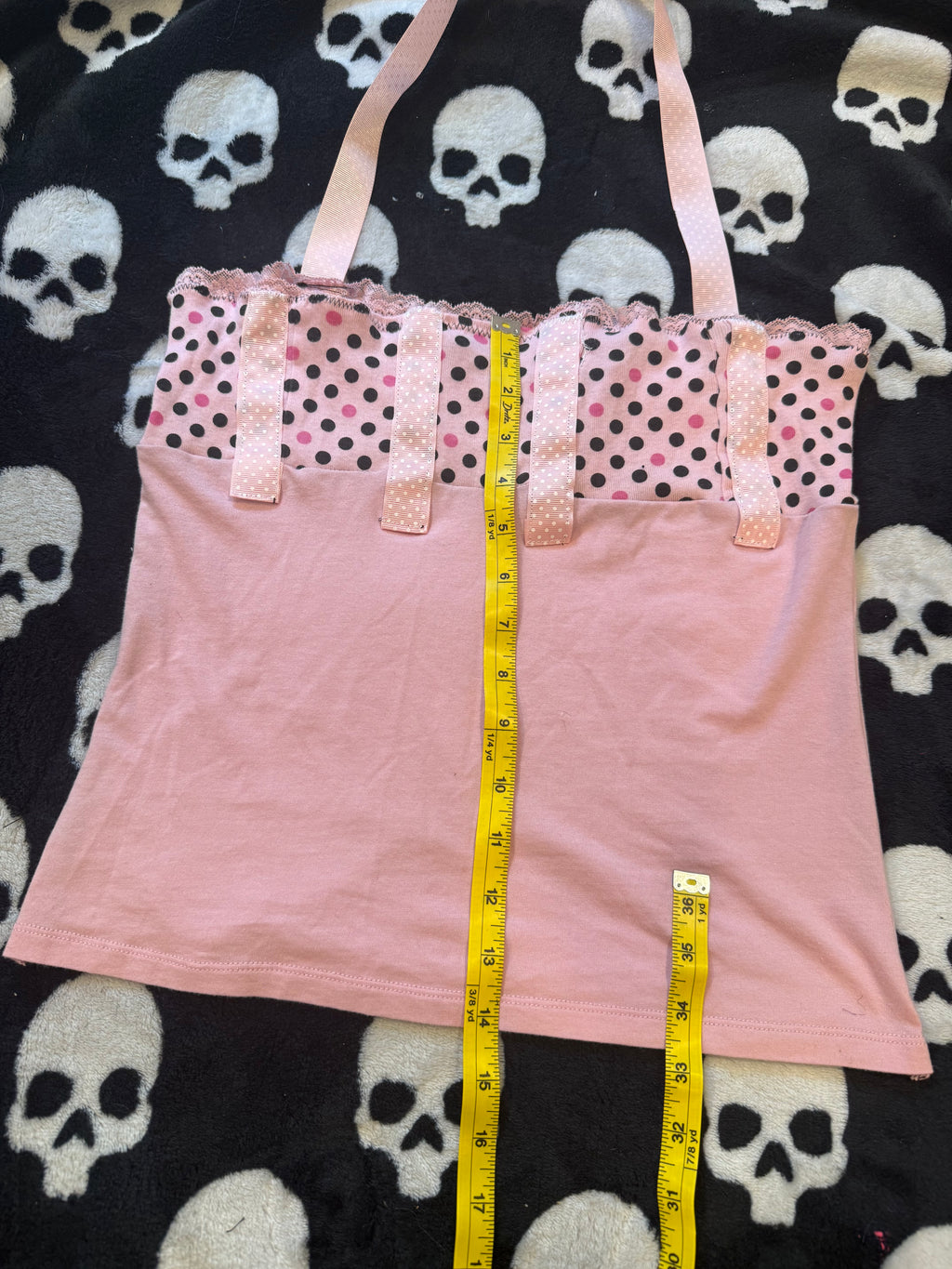 pink & black polka dot halter top size s