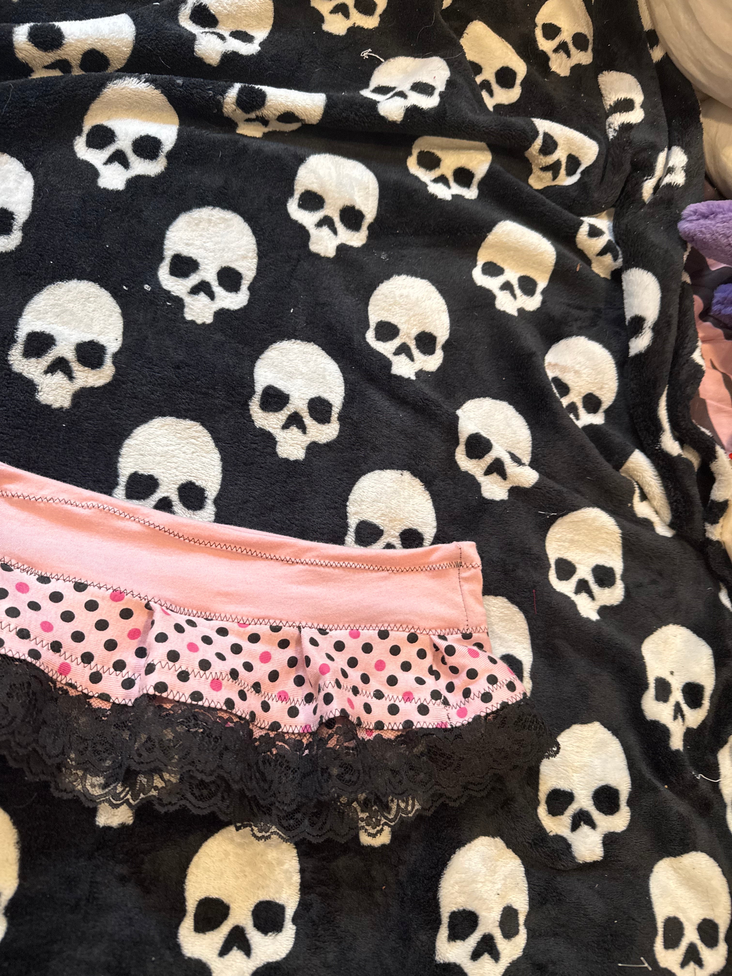 pink & black polka dot micro skirt size s/m