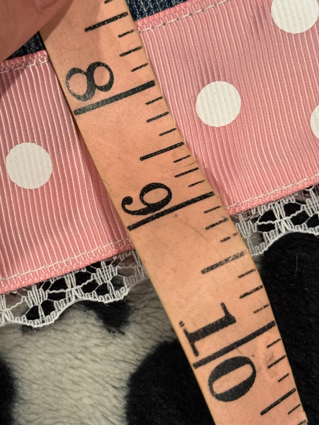 blue & pink polka dot striped denim set size xs/s
