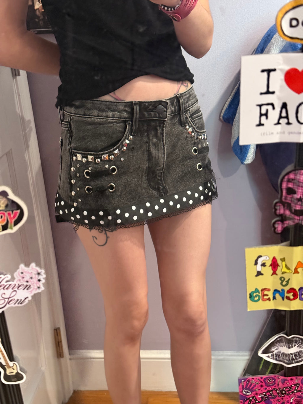 polka dot studded rhinestone skirt size s