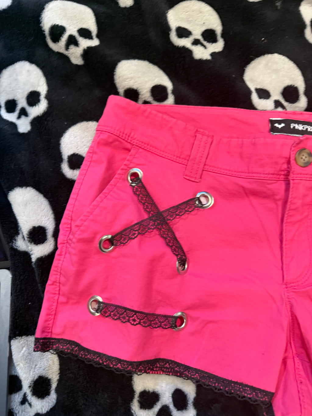 hot pink & black lace up shorts size m