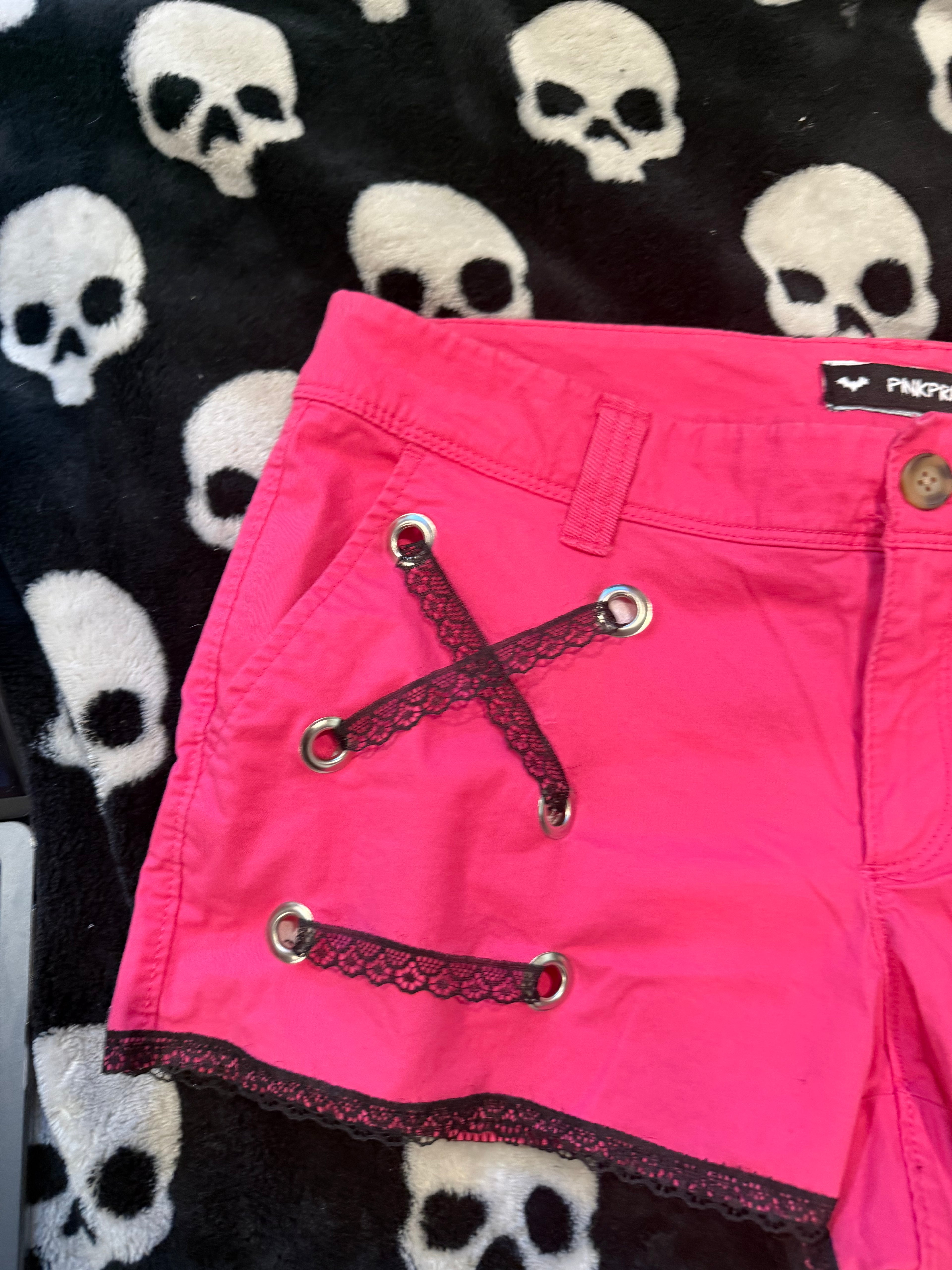 hot pink & black lace up shorts size m