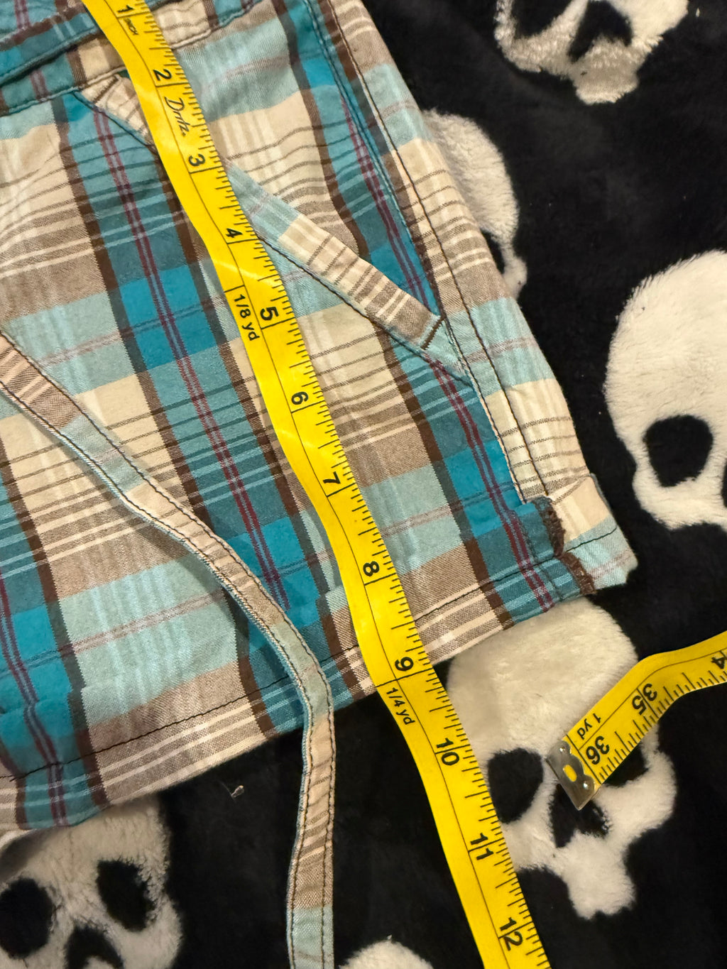 blue & white plaid shorts size m