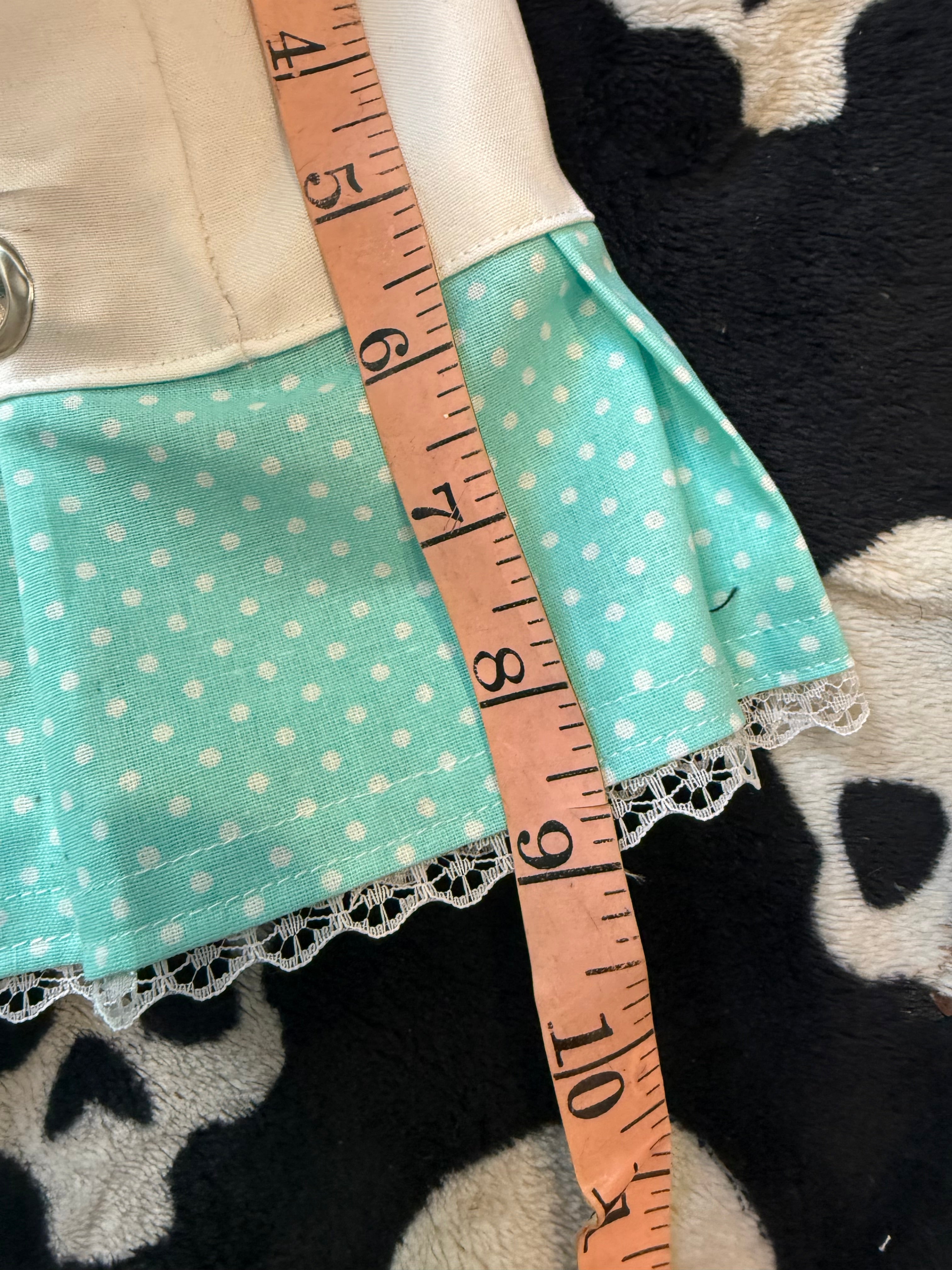 teal & white polka dot lace up skirt size L