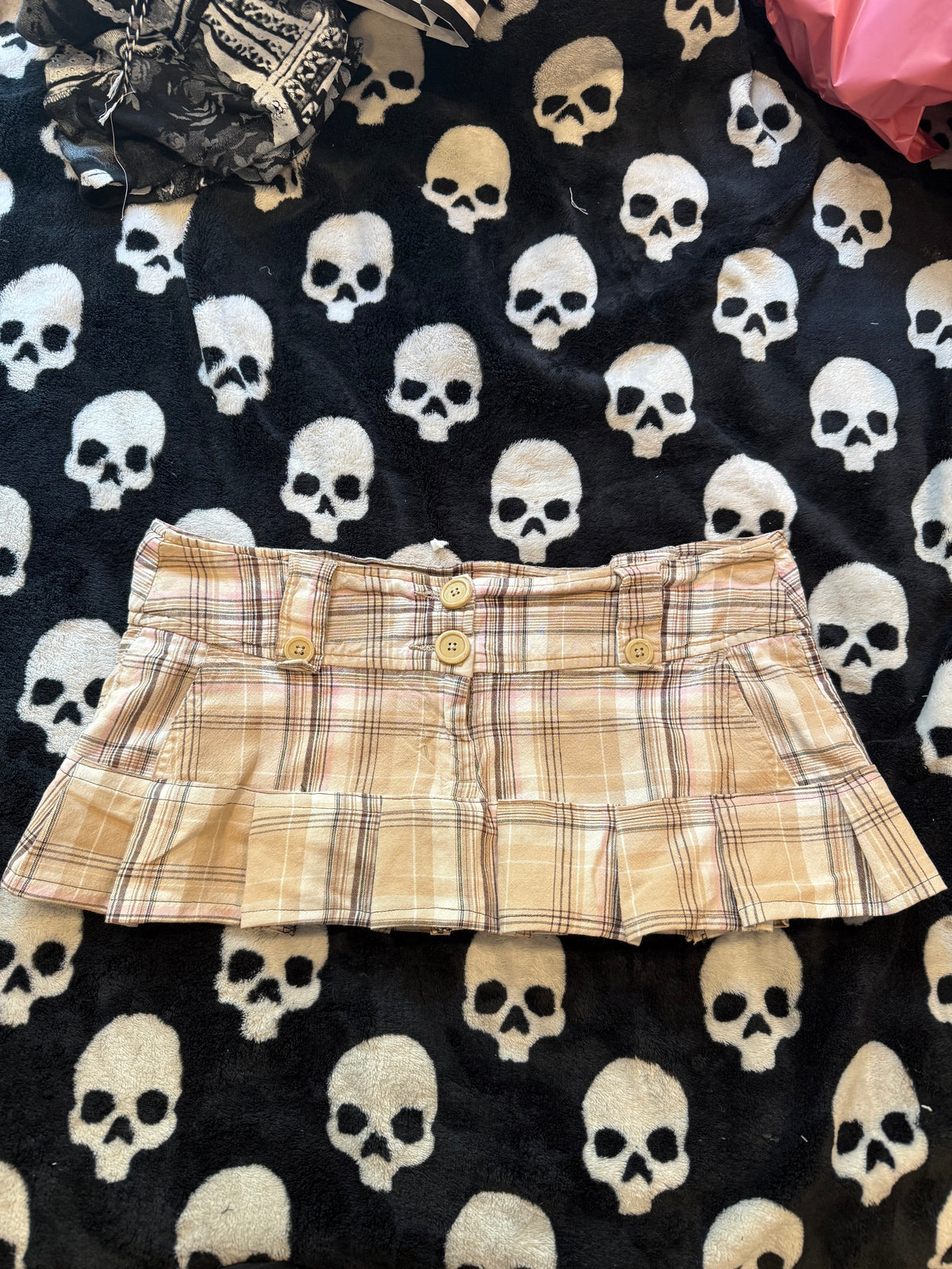 tan & black plaid mini skirt size m