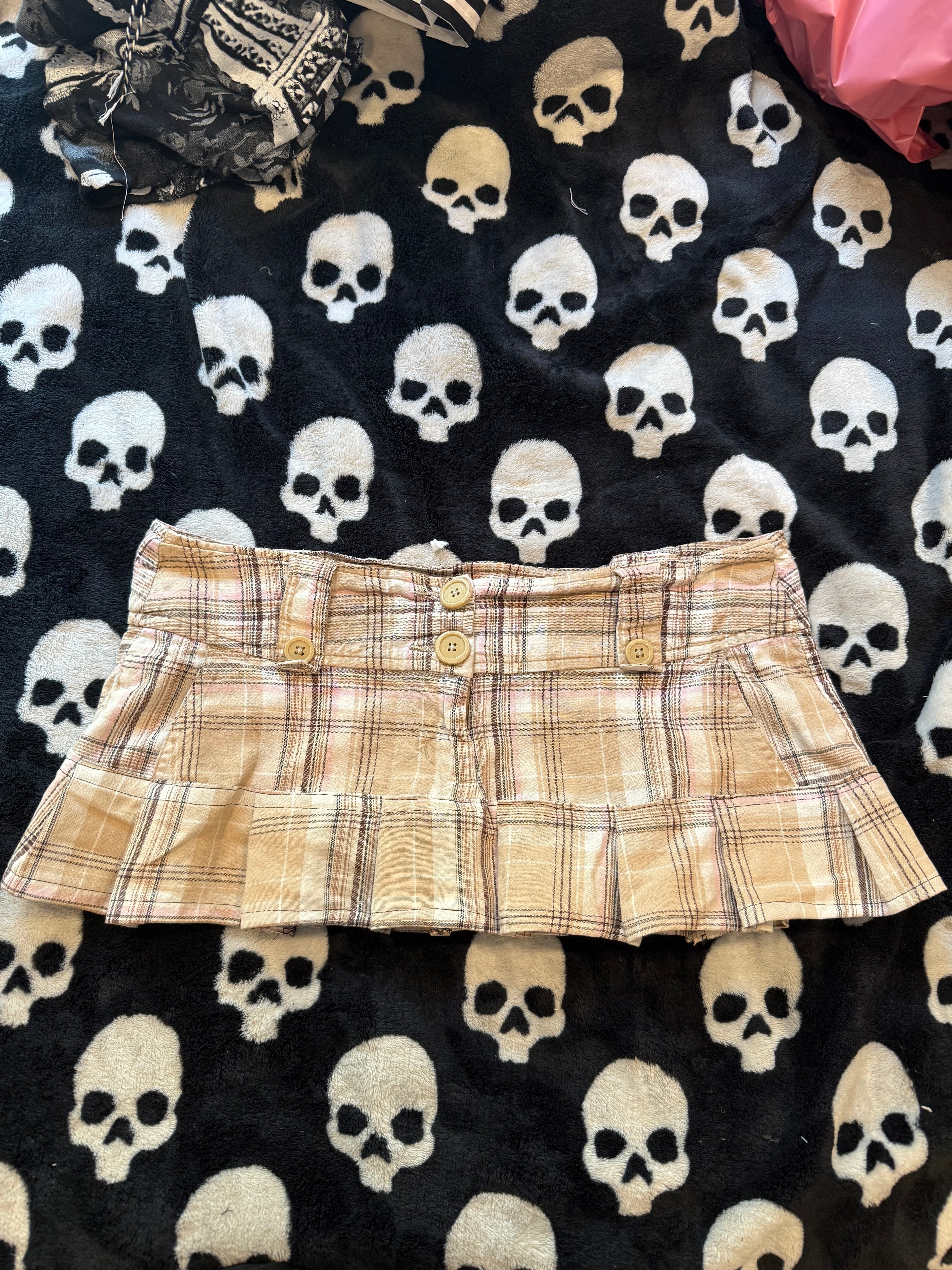 tan & black plaid mini skirt size m