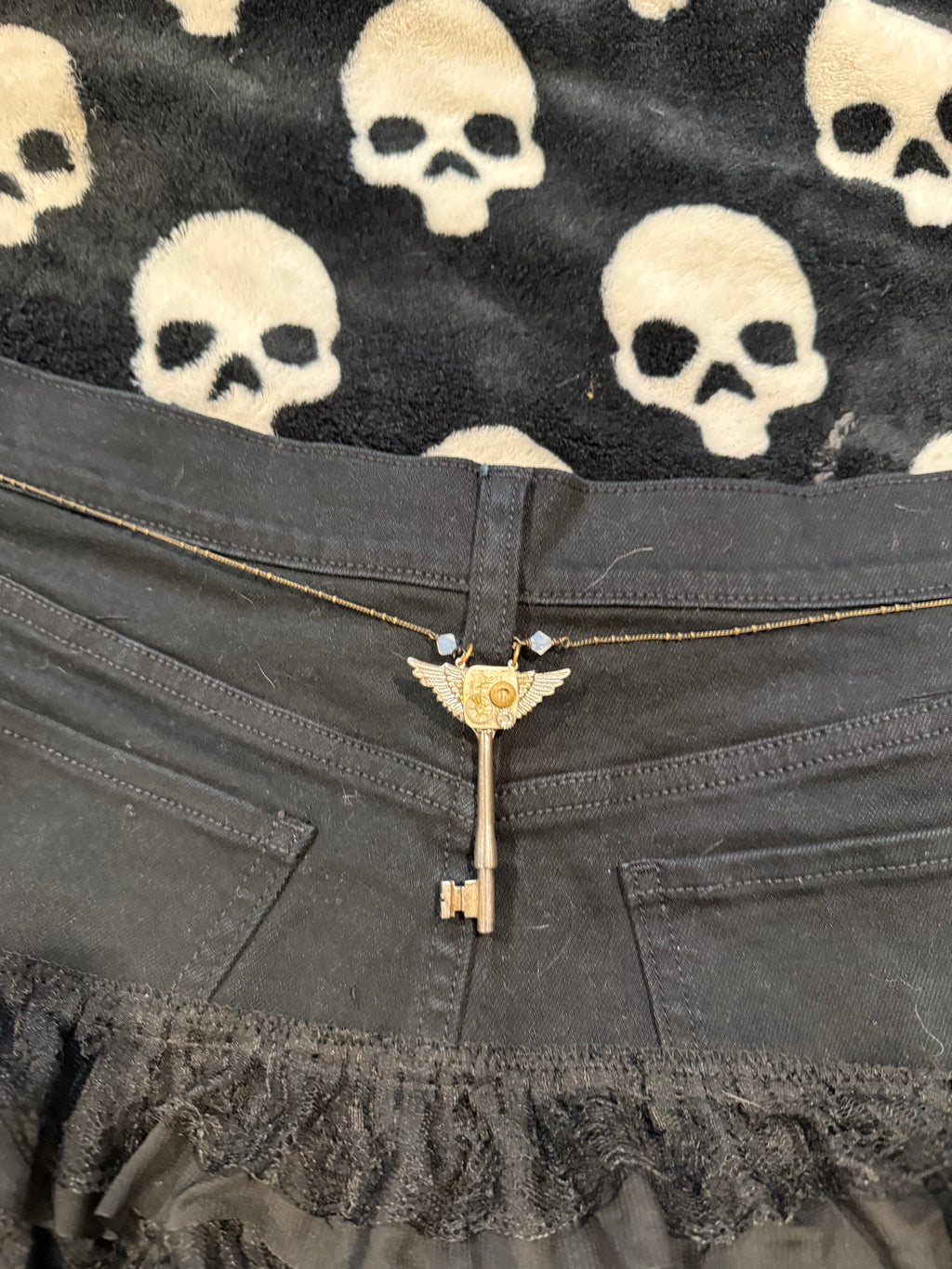 black denim key ruffle skirt size s