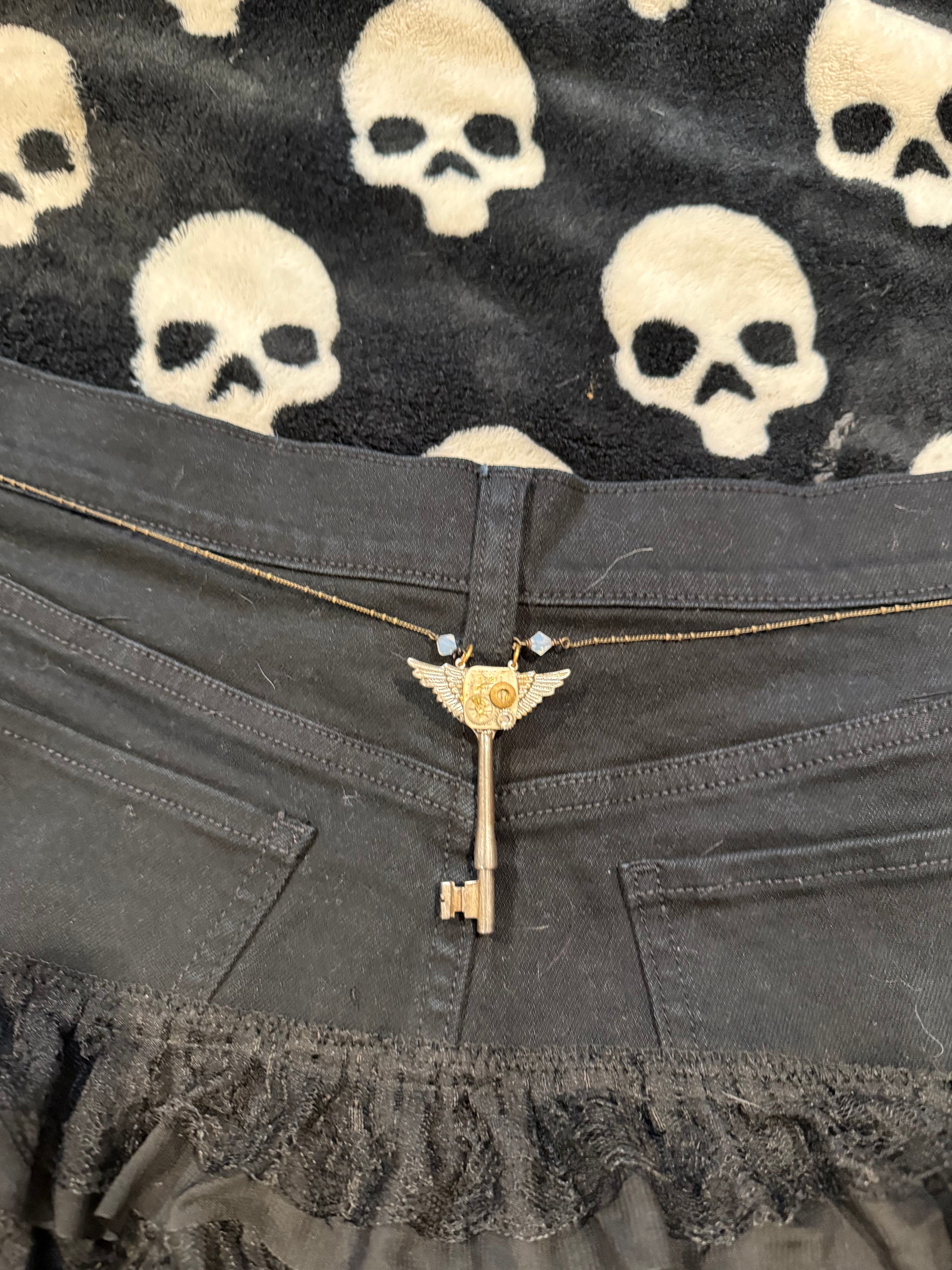 black denim key ruffle skirt size s