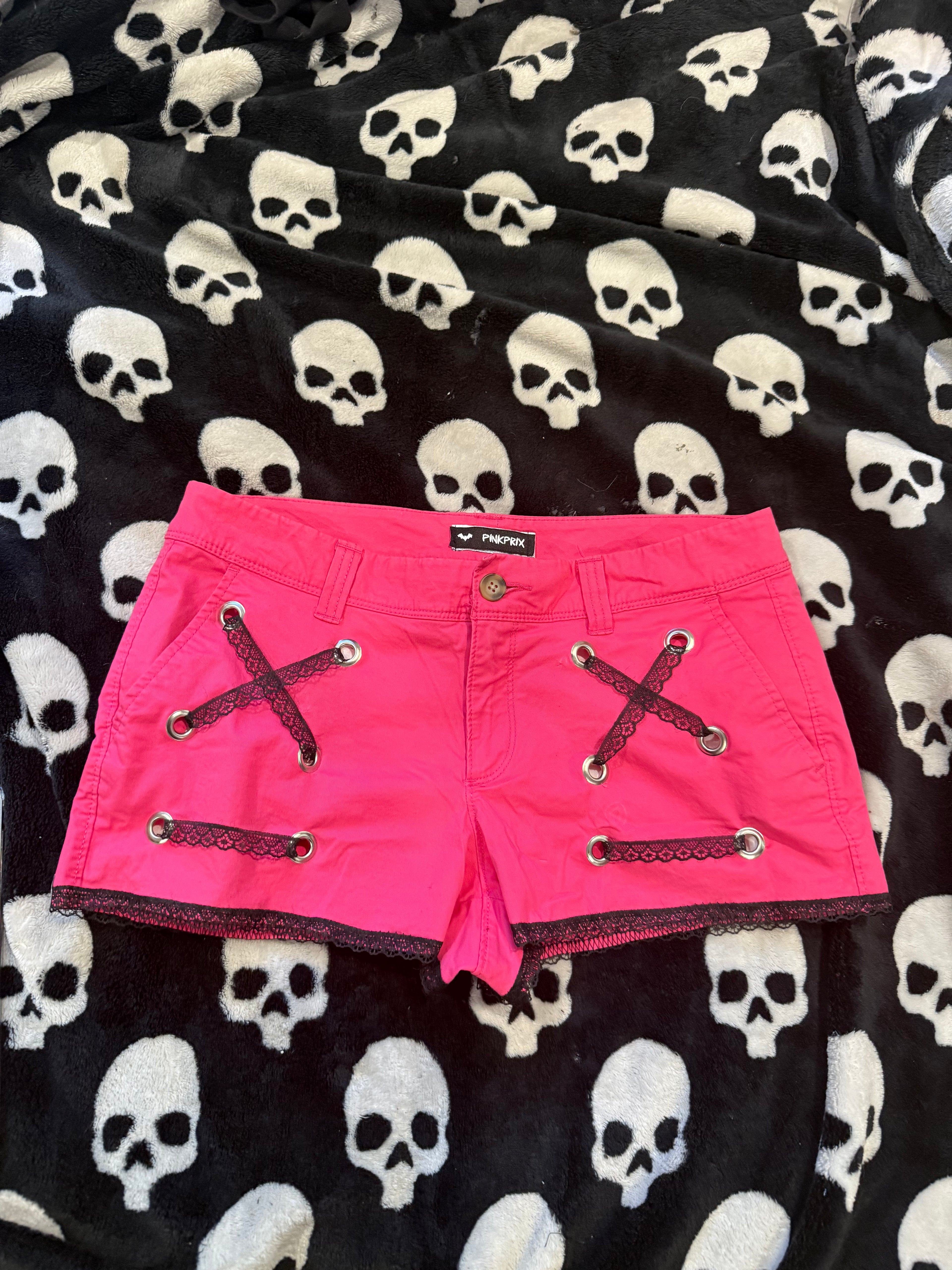 hot pink & black lace up shorts size m
