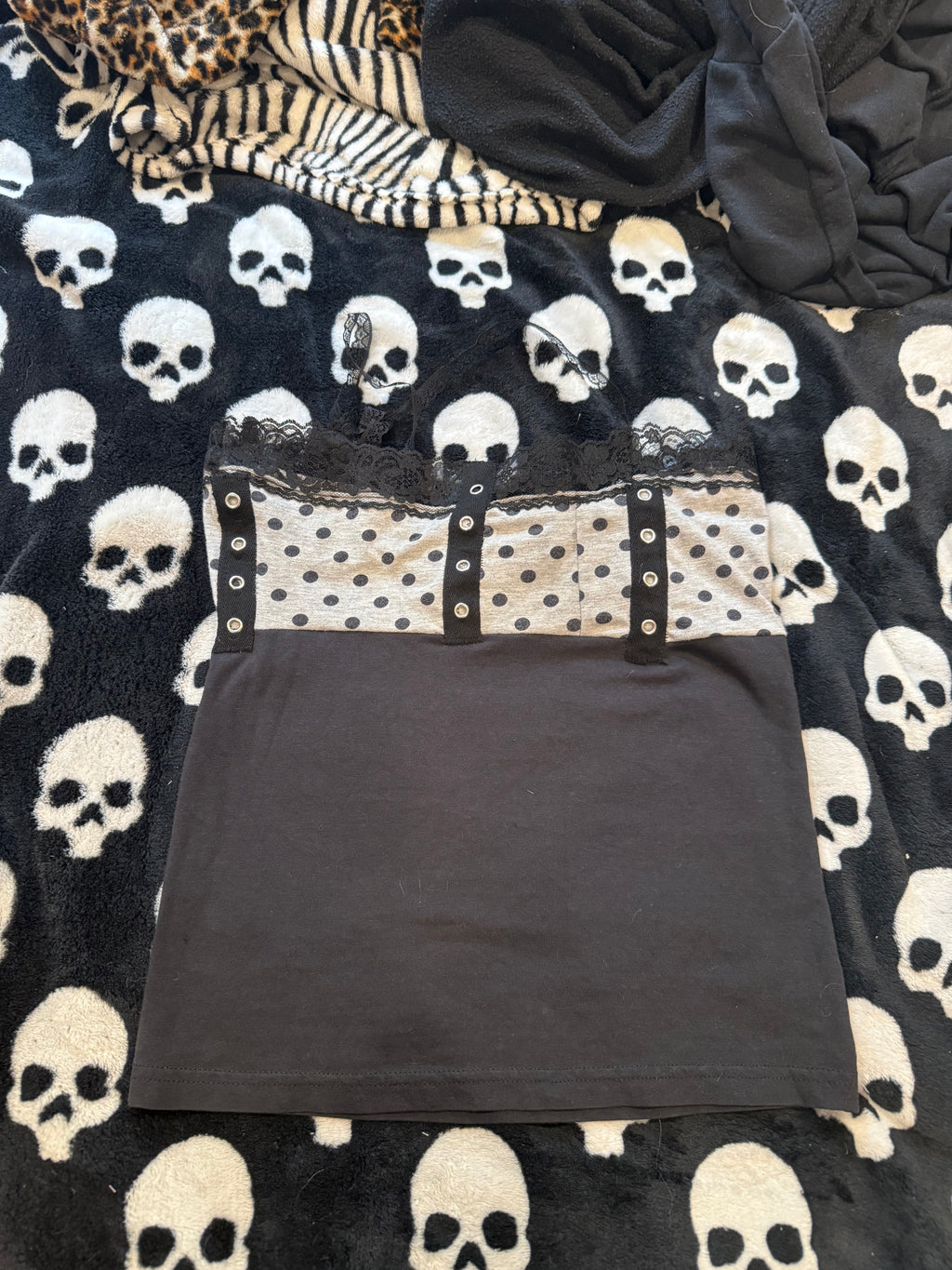 black & grey polka dot halter top size s