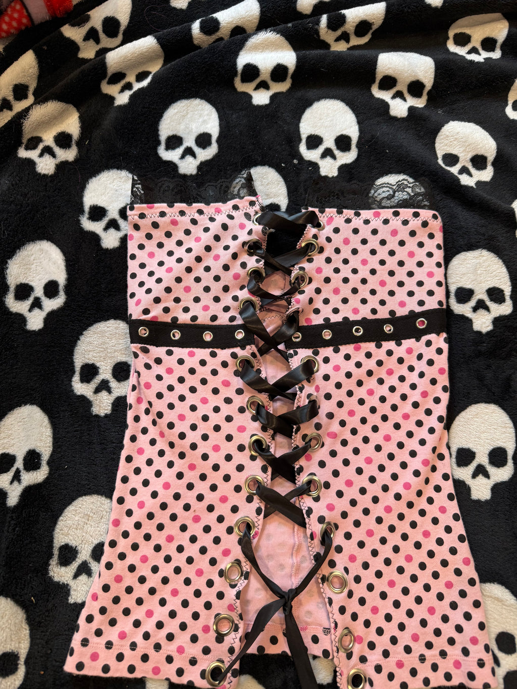 pink & black polka dot tube top size xxs/xs