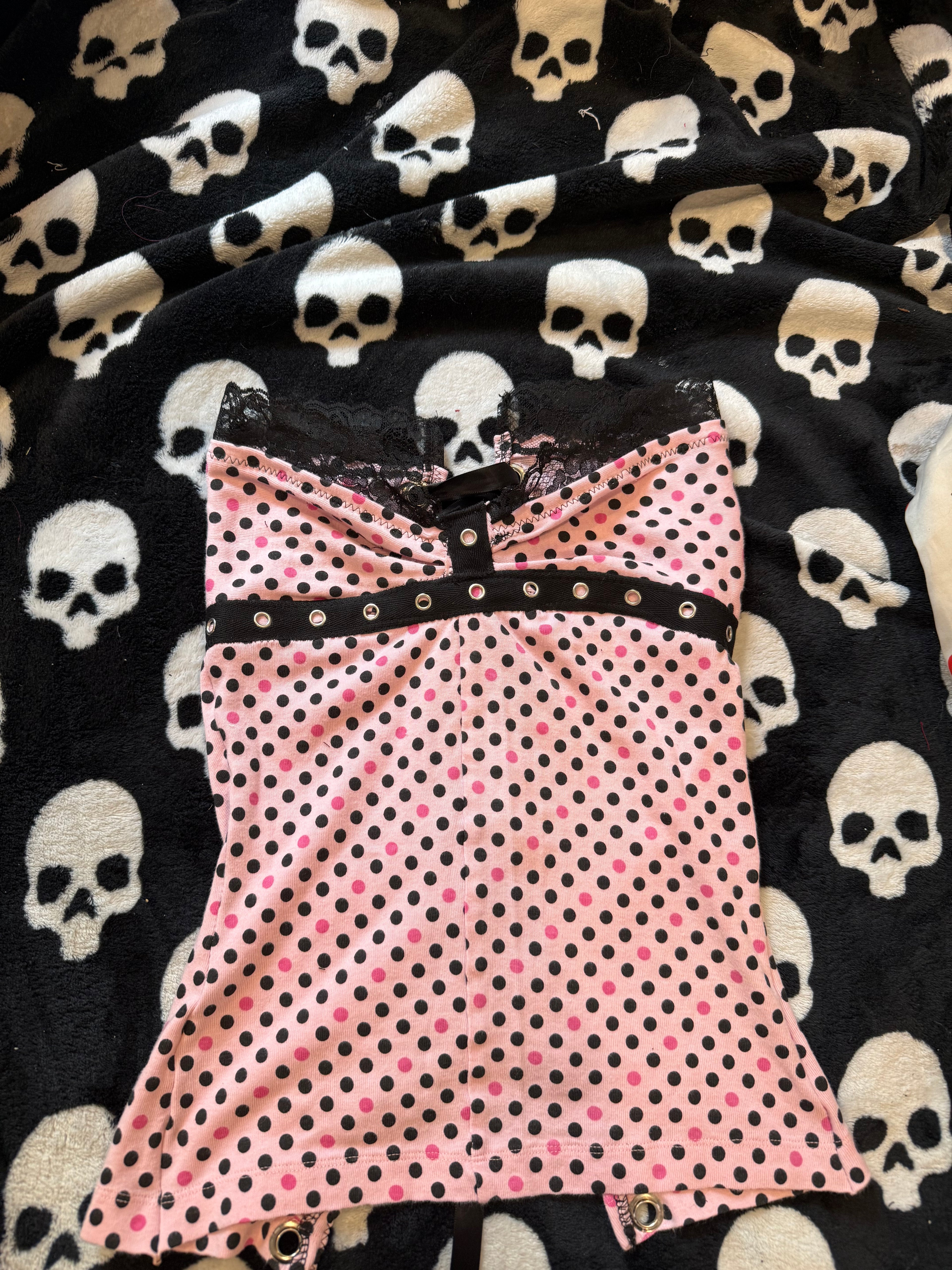 pink & black polka dot tube top size xxs/xs