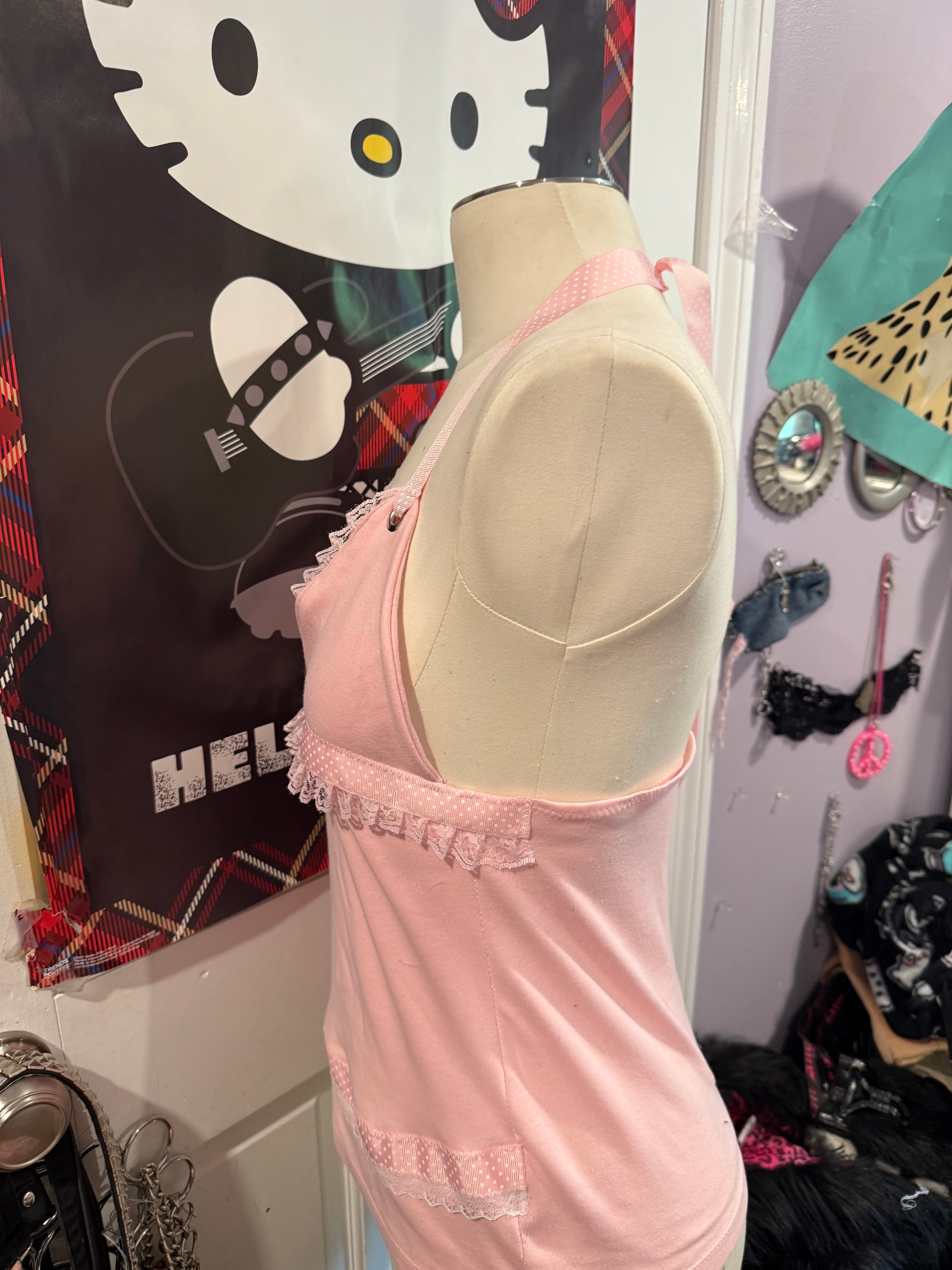 pink polka dot halter top size s