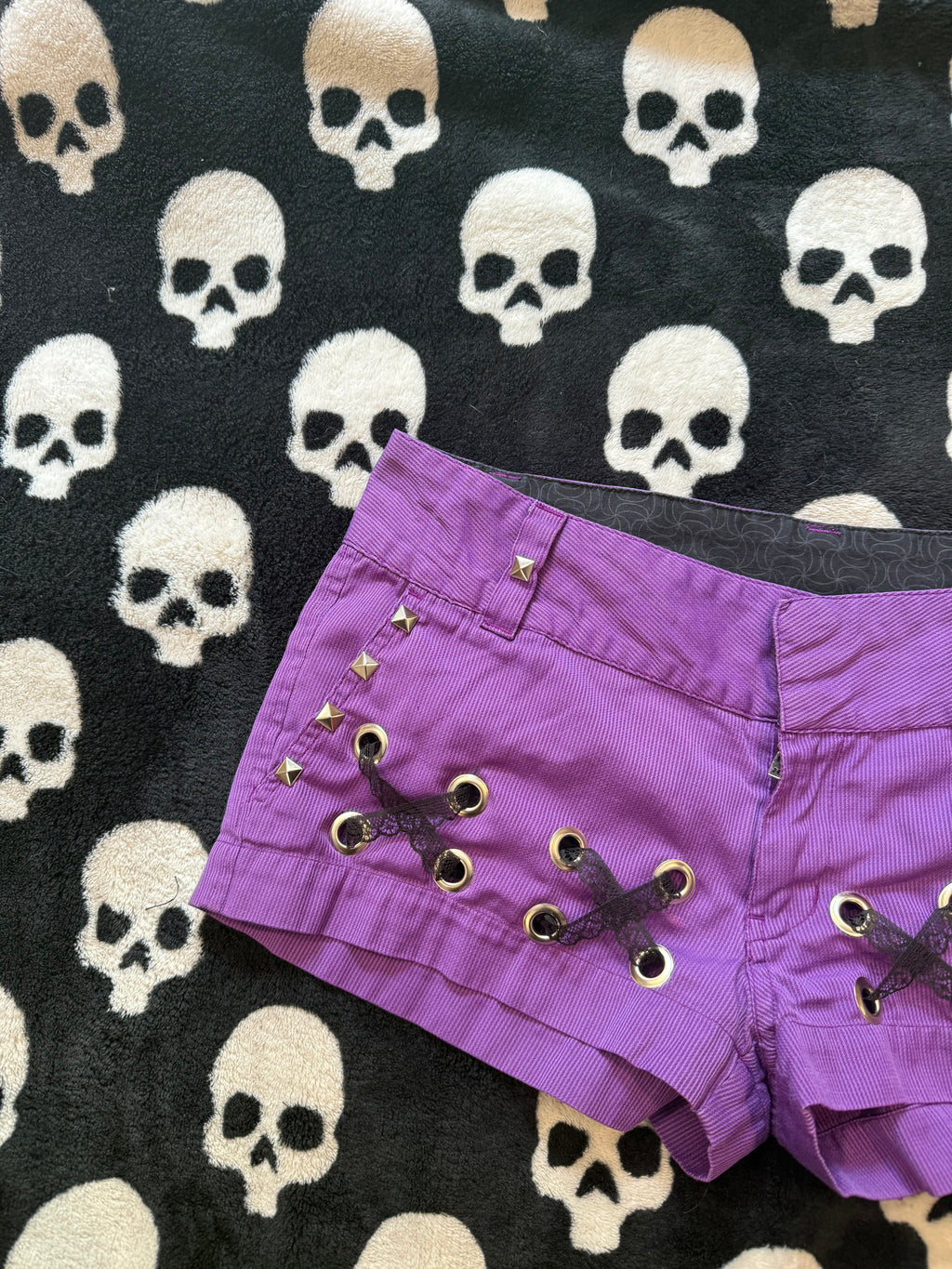 purple striped lace up shorts size m