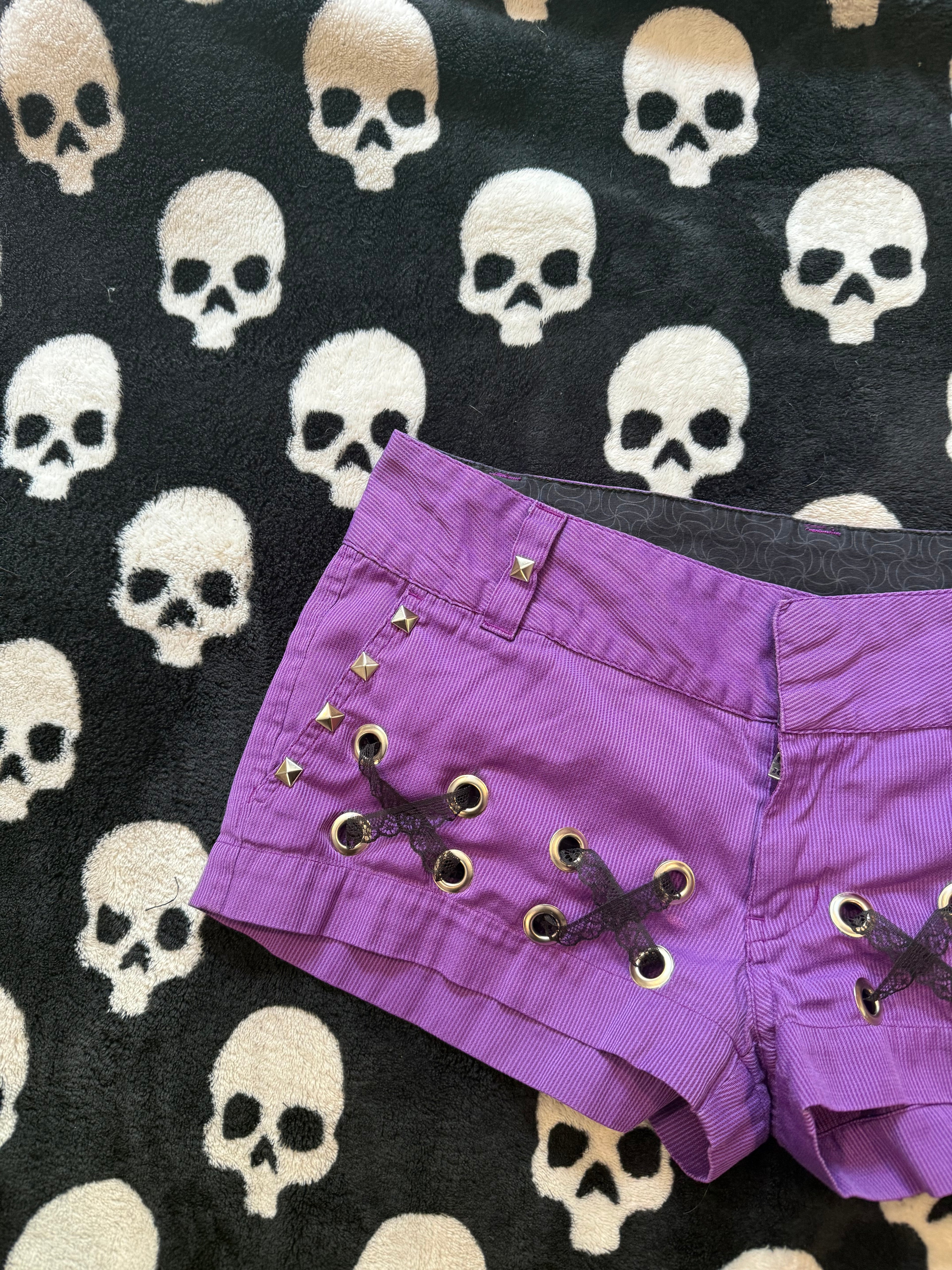 purple striped lace up shorts size m