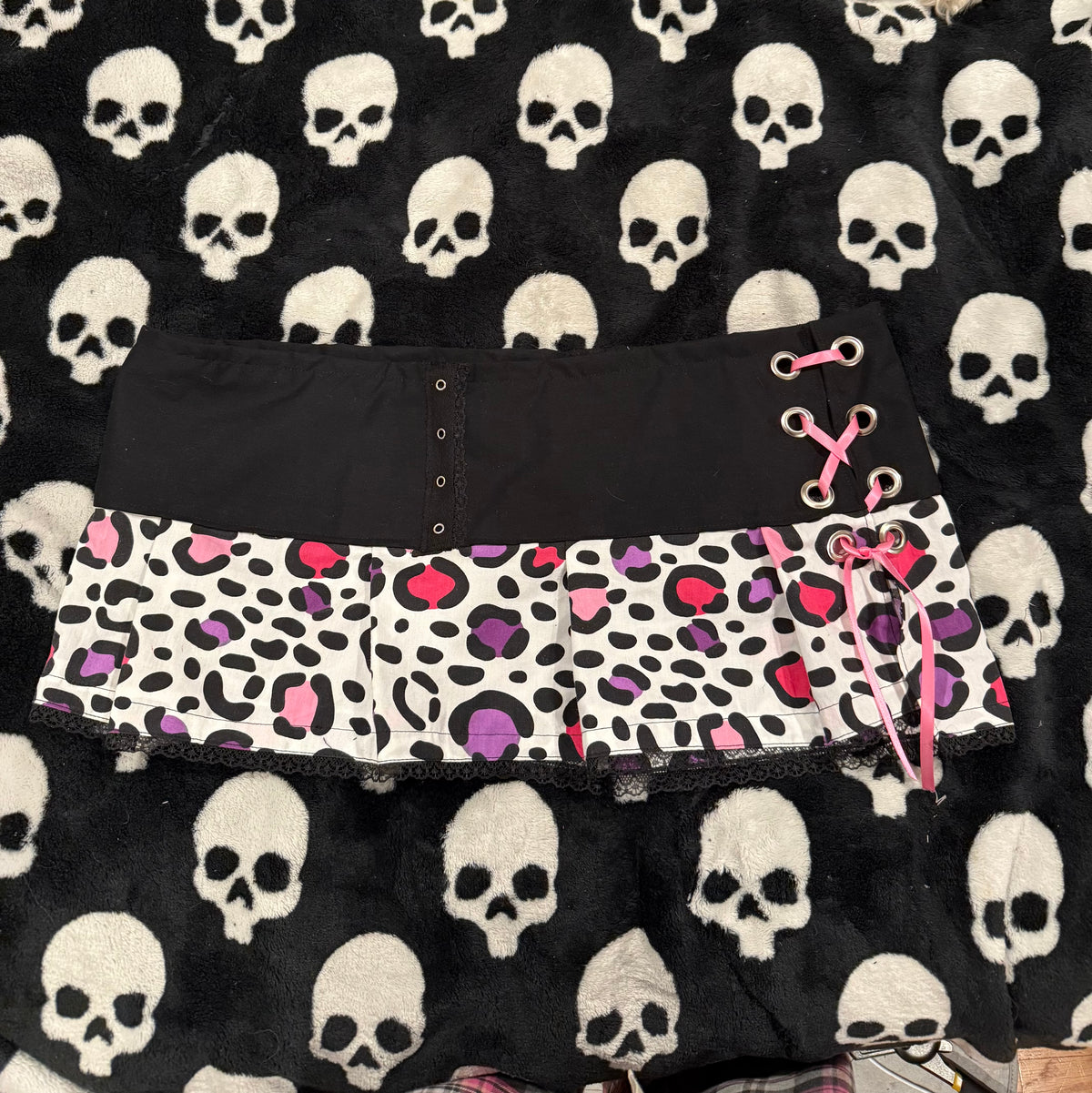 multicolored animal print lace up skirt size L