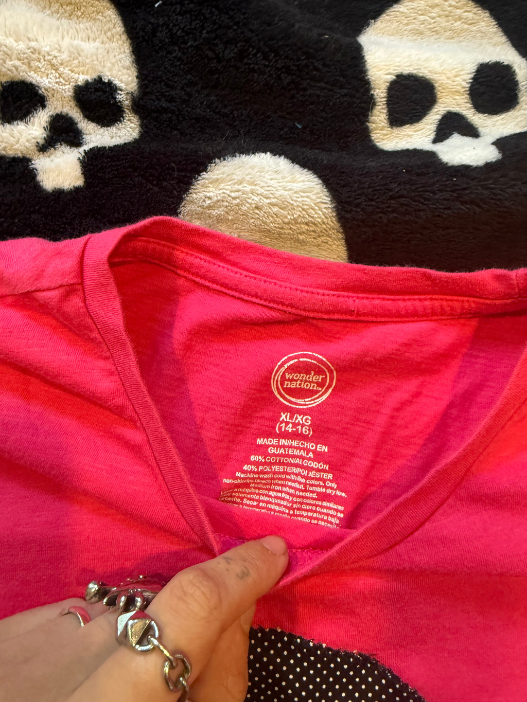 hot pink polka dot skull shirt size xs/s