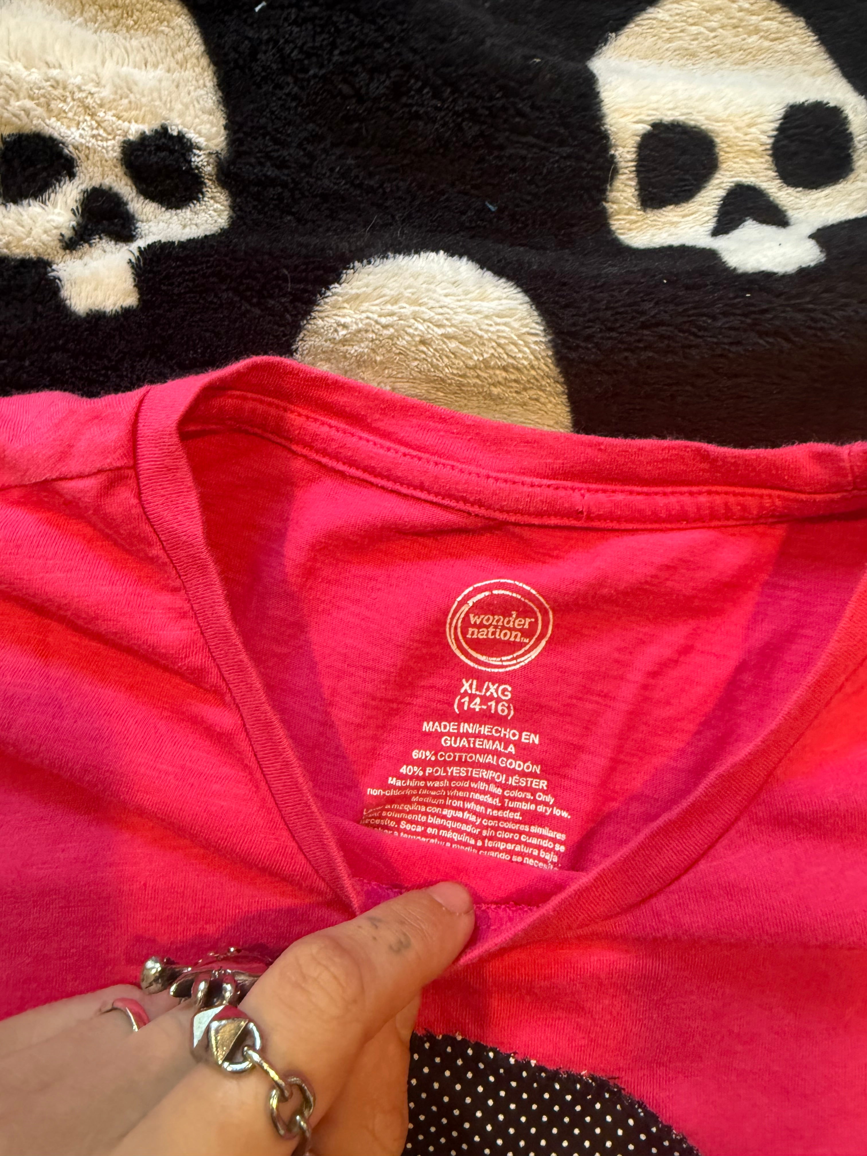 hot pink polka dot skull shirt size xs/s