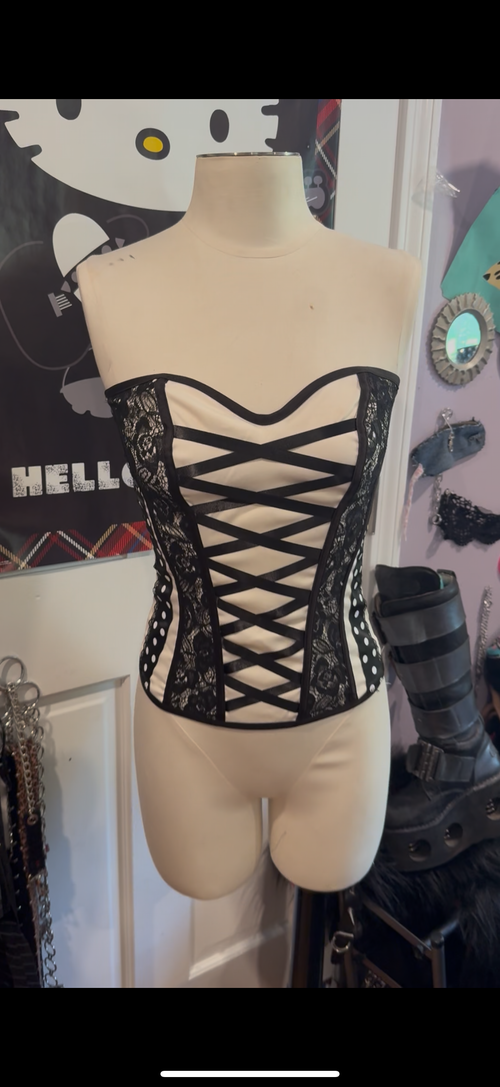 black & white polka dot lace corset size s