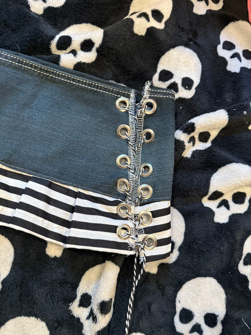 black & white striped lace up skirt size xs