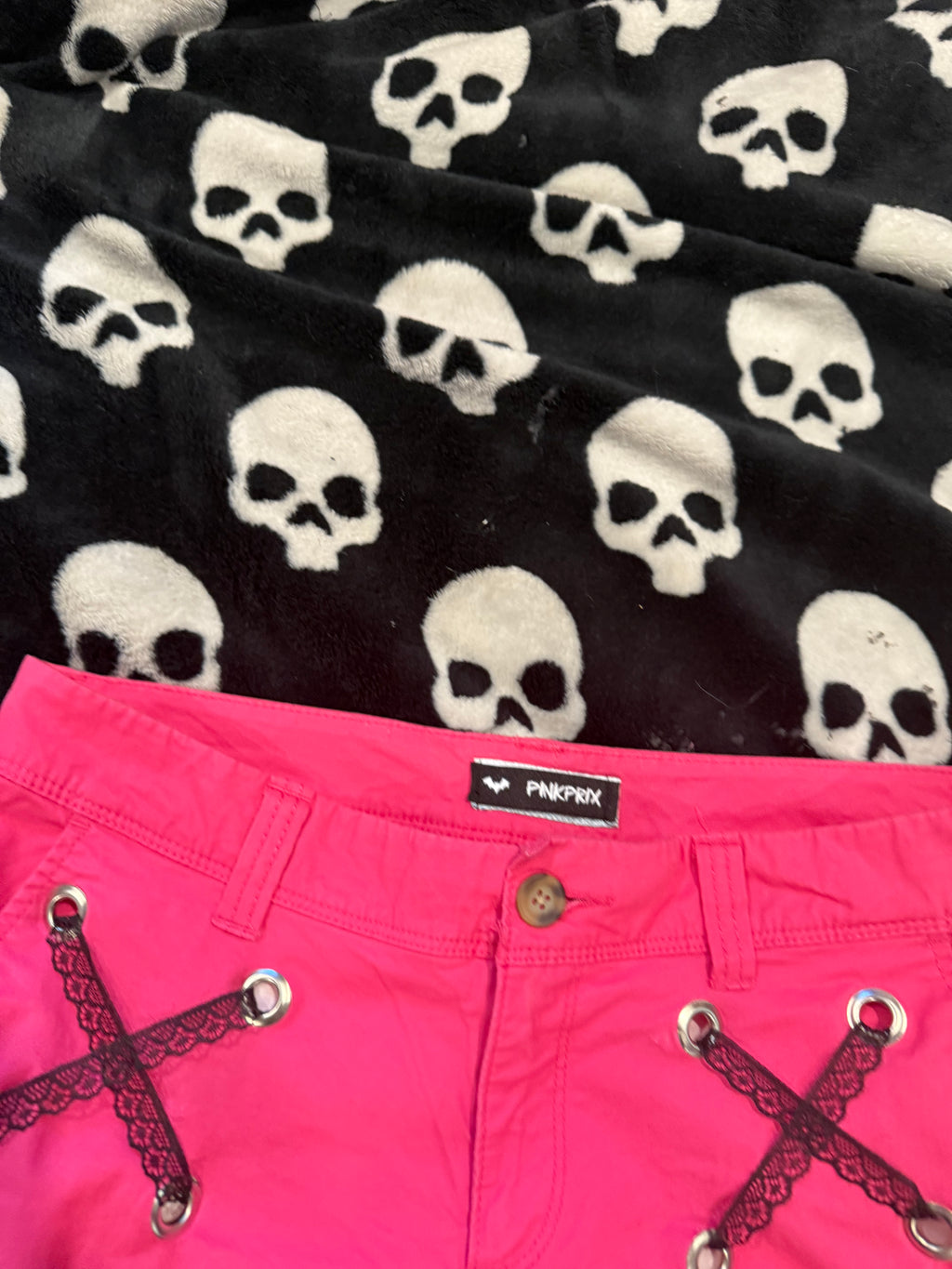 hot pink & black lace up shorts size m