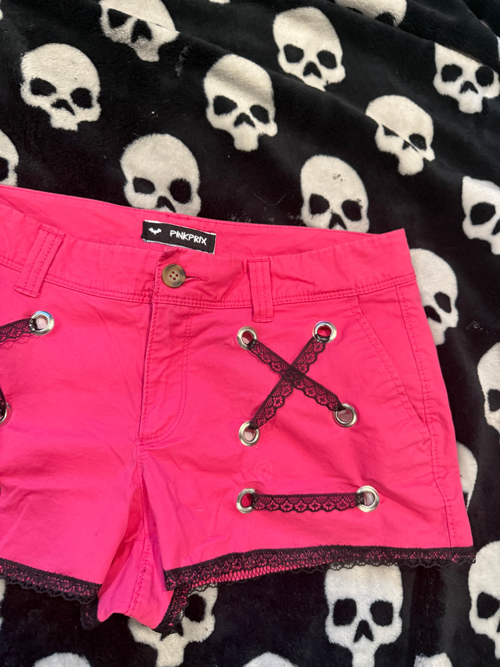 hot pink & black lace up shorts size m