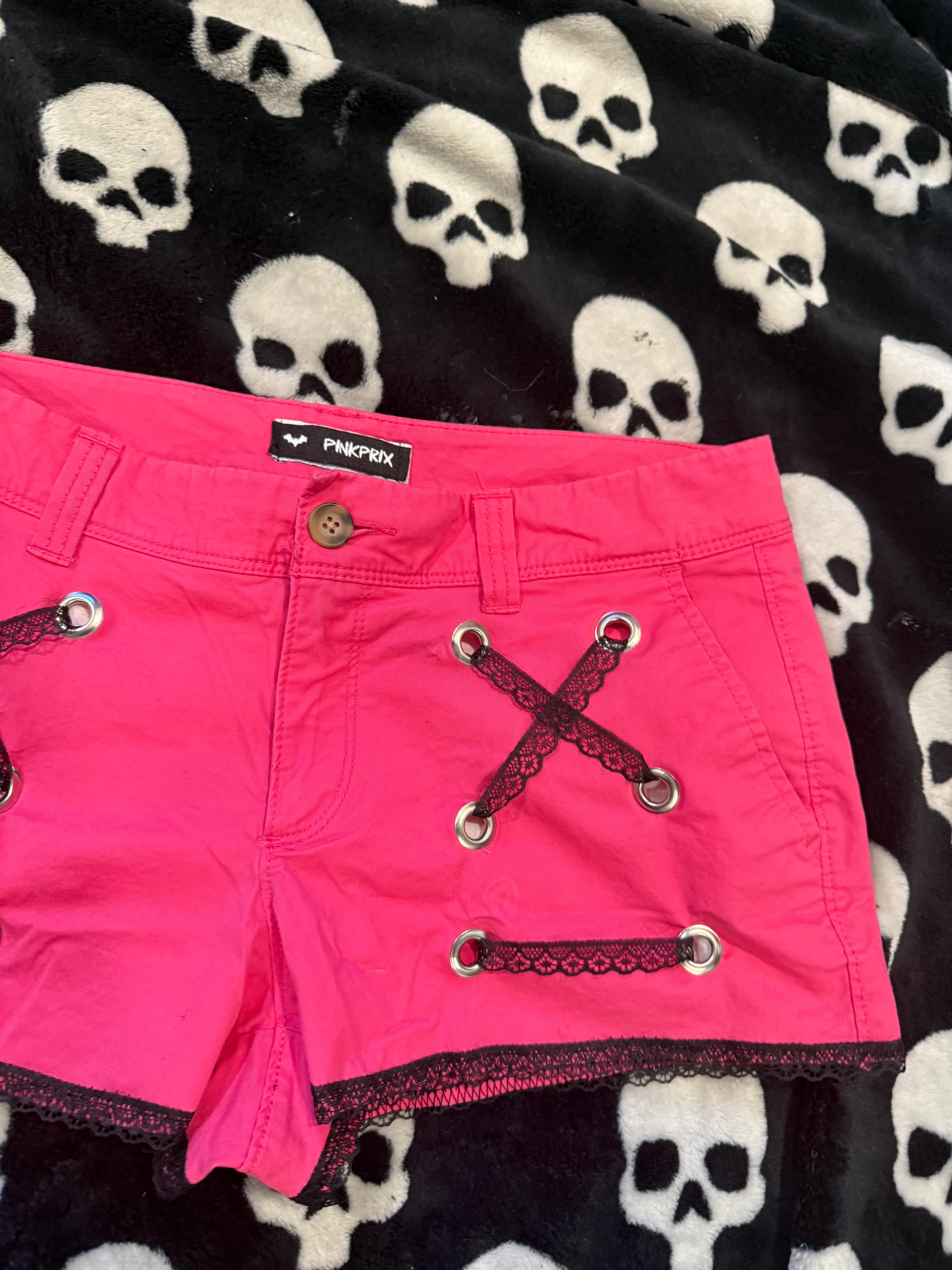 hot pink & black lace up shorts size m