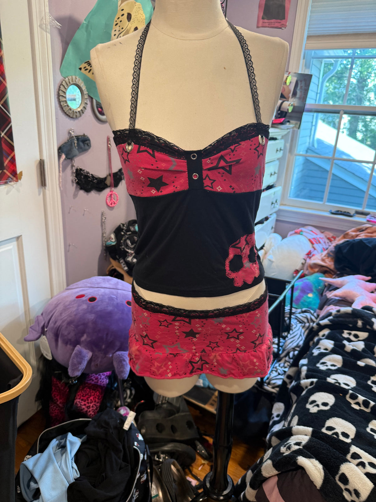 black & pink star lace set size xs/s