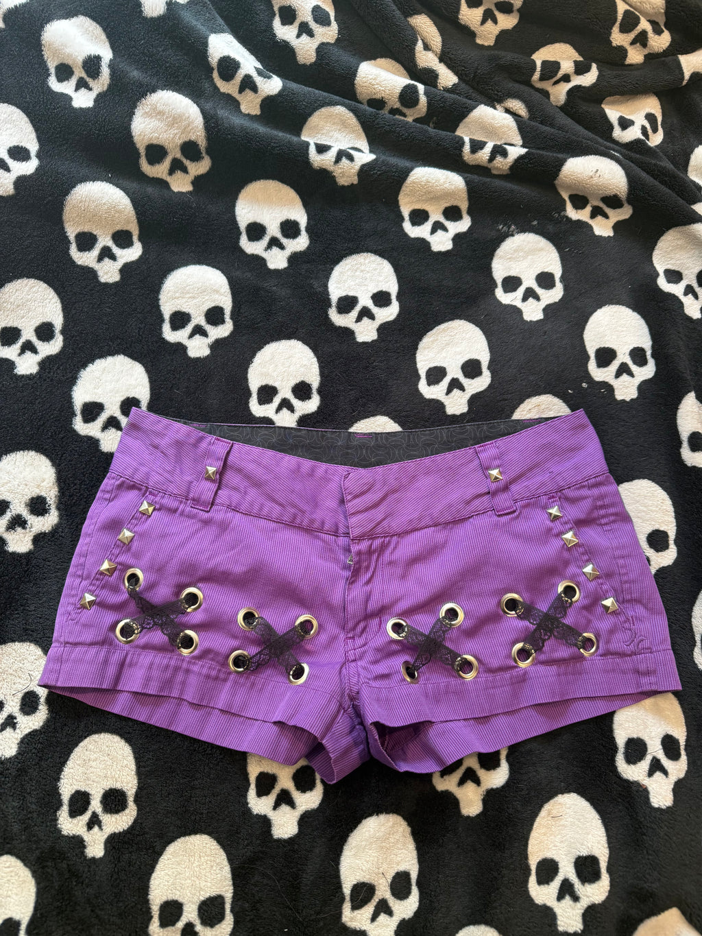 purple striped lace up shorts size m