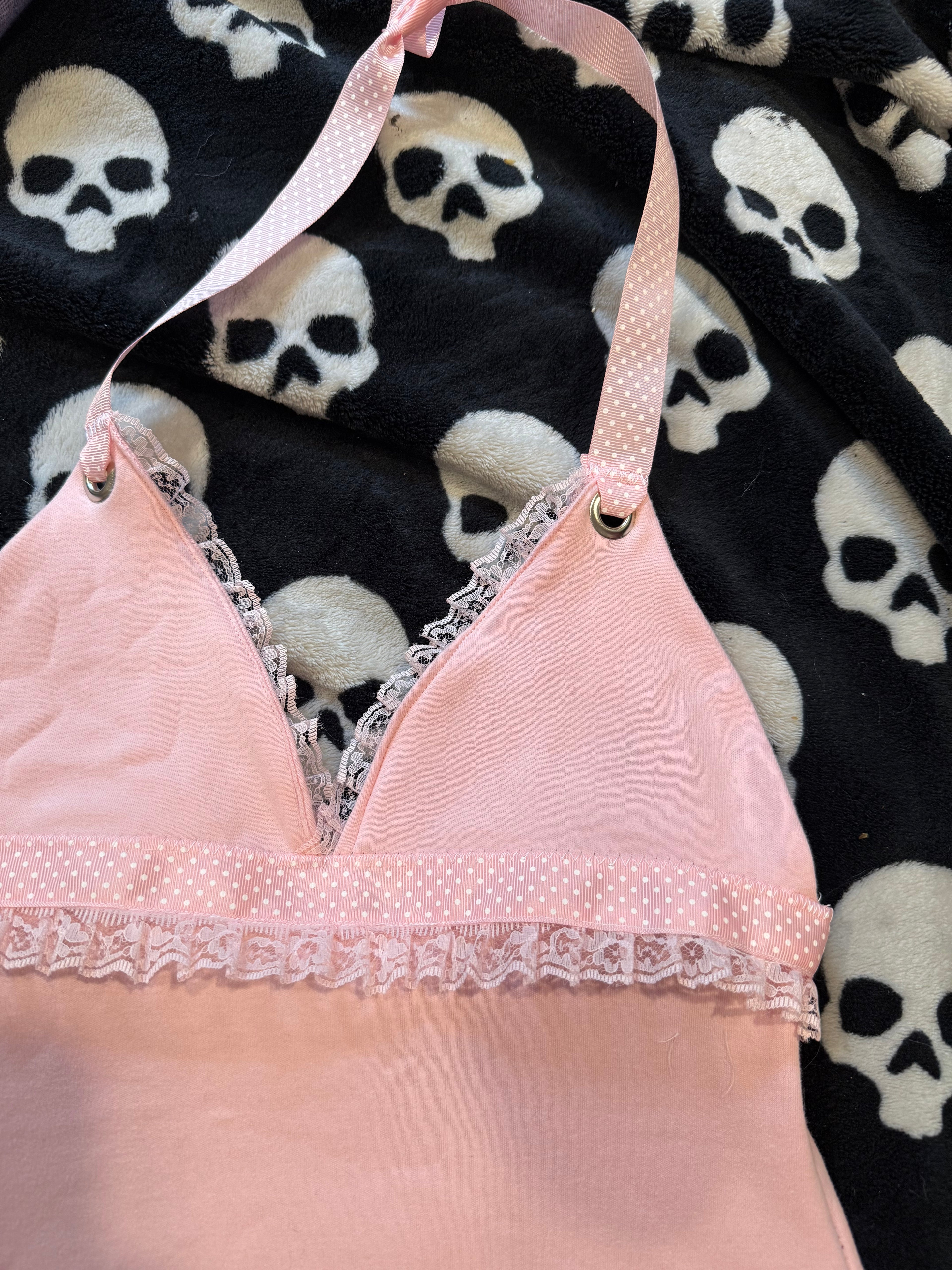 pink polka dot halter top size s