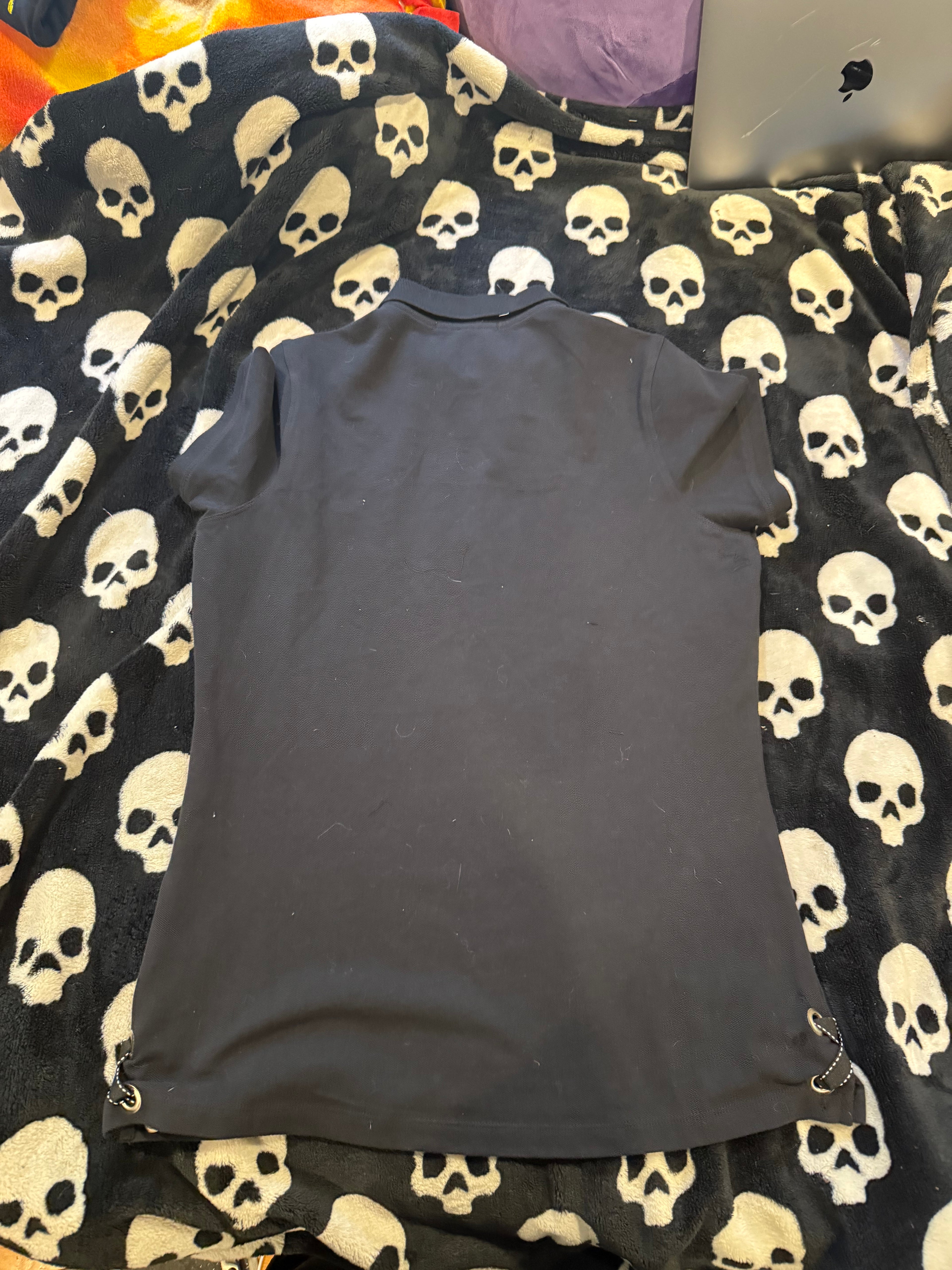 black polka dot skull polo size m