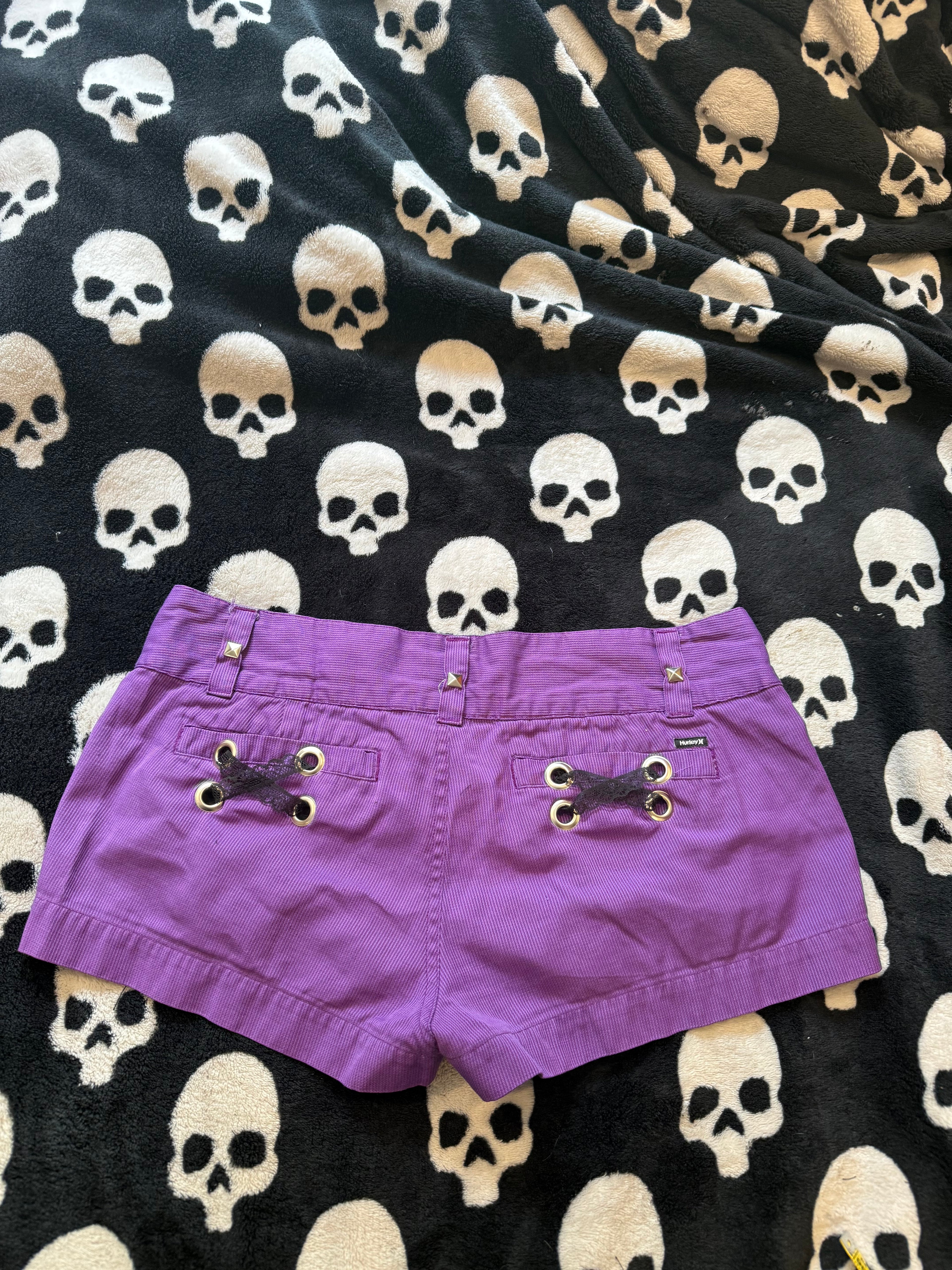 purple striped lace up shorts size m