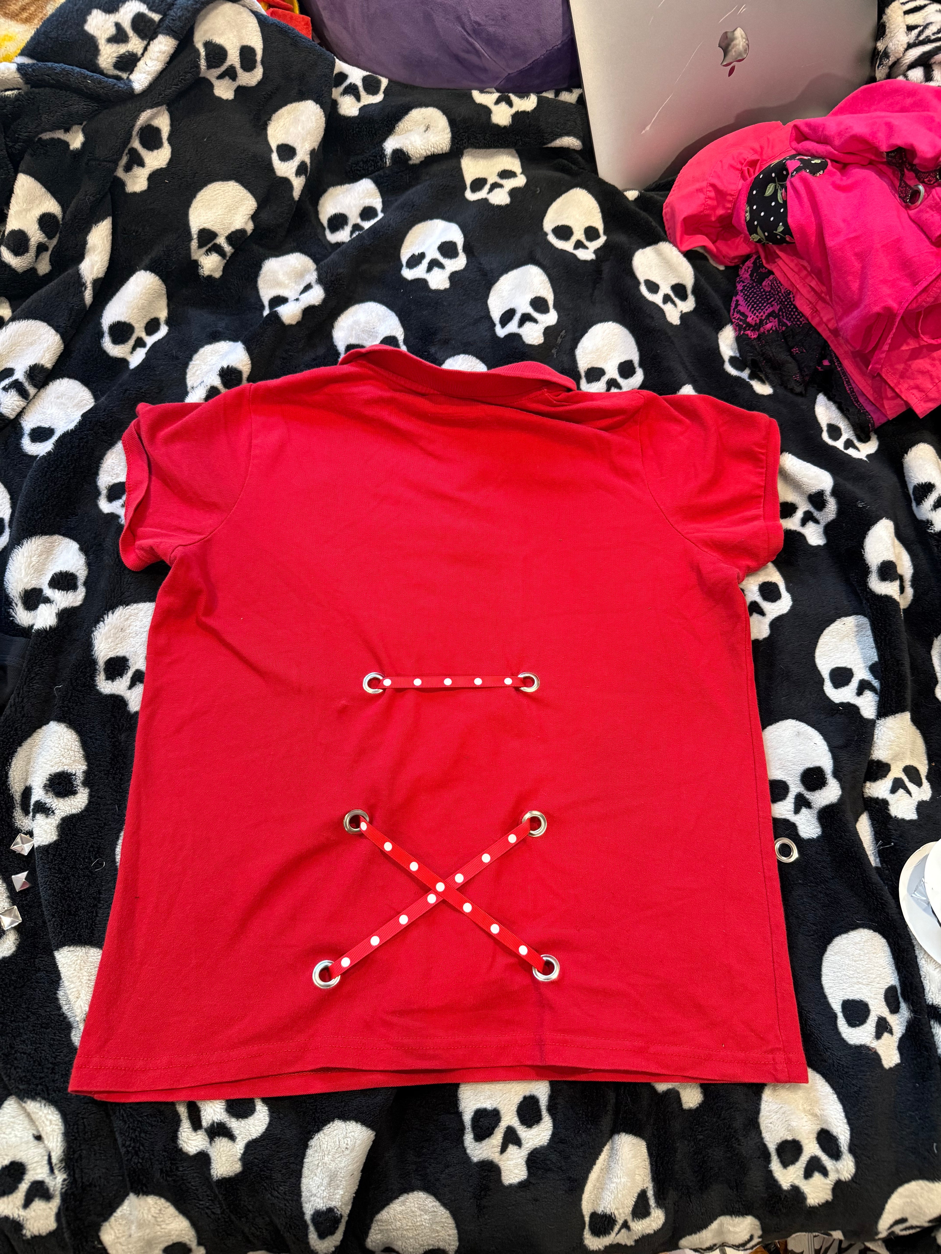 red cherry skull lace up polo size xs/s