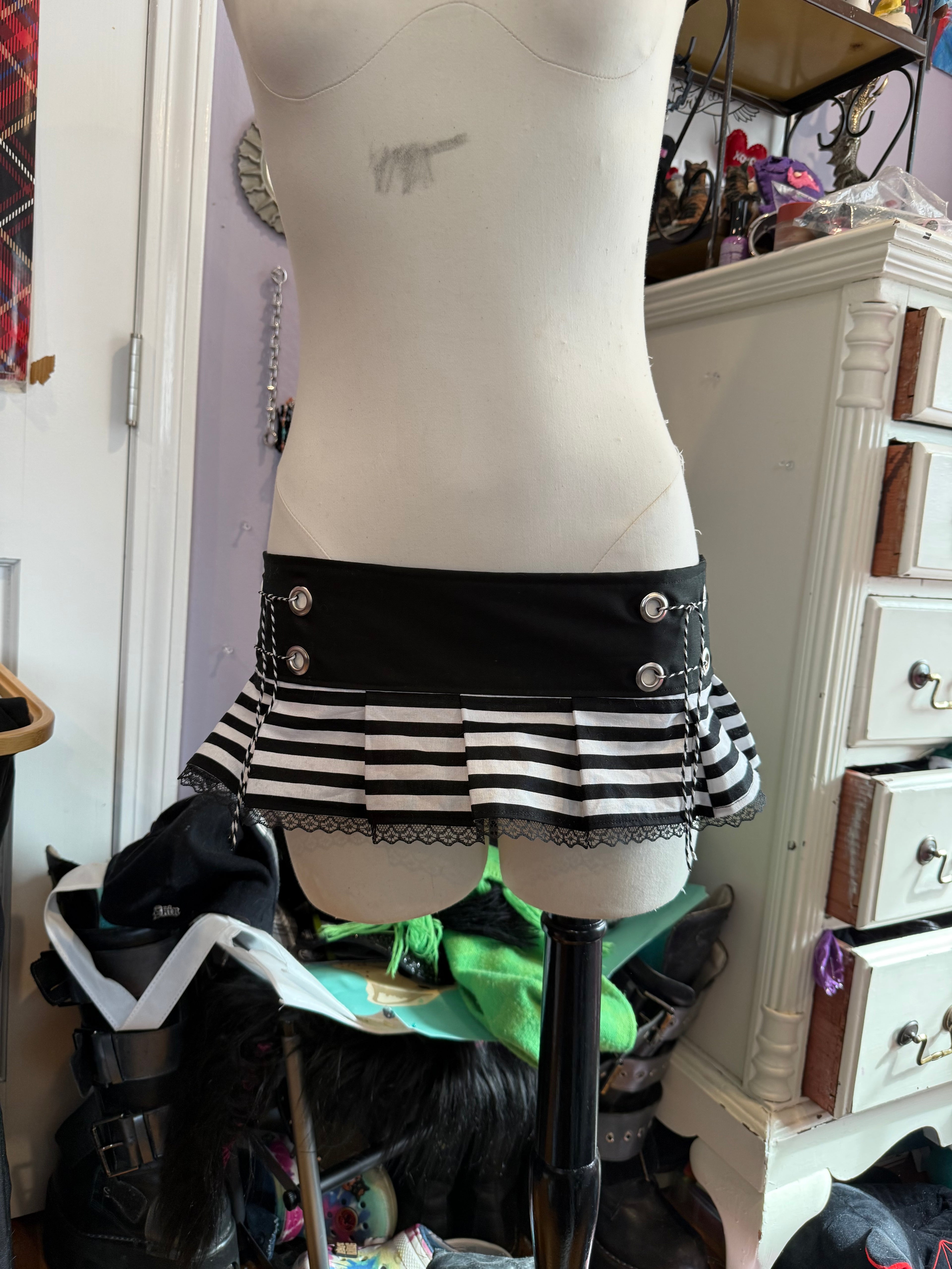 striped lace up micro skirt preorder