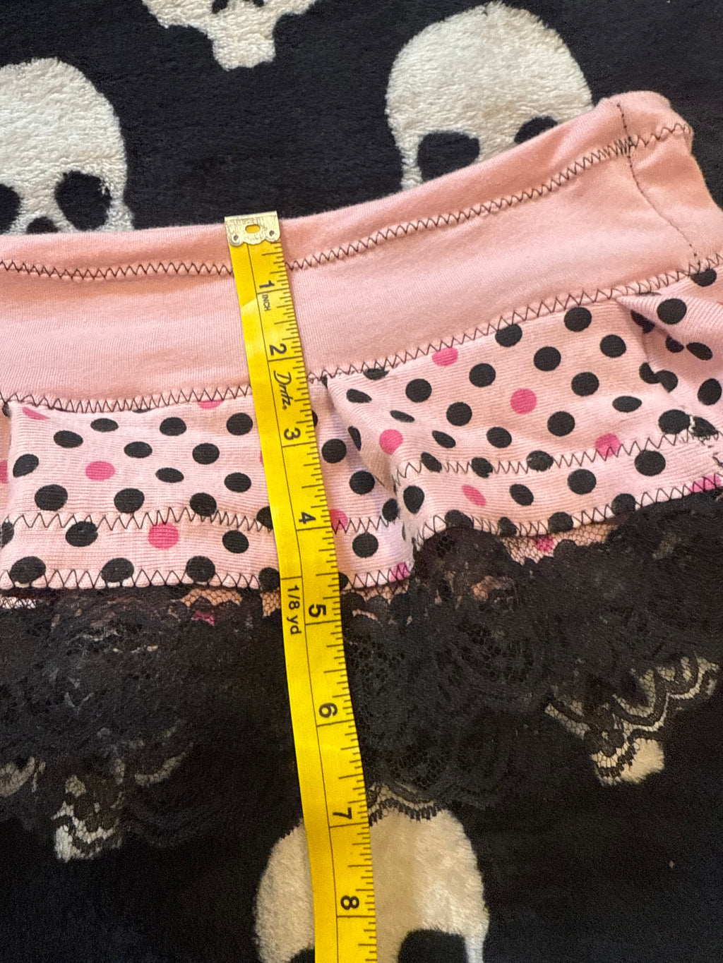 pink & black polka dot micro skirt size s/m