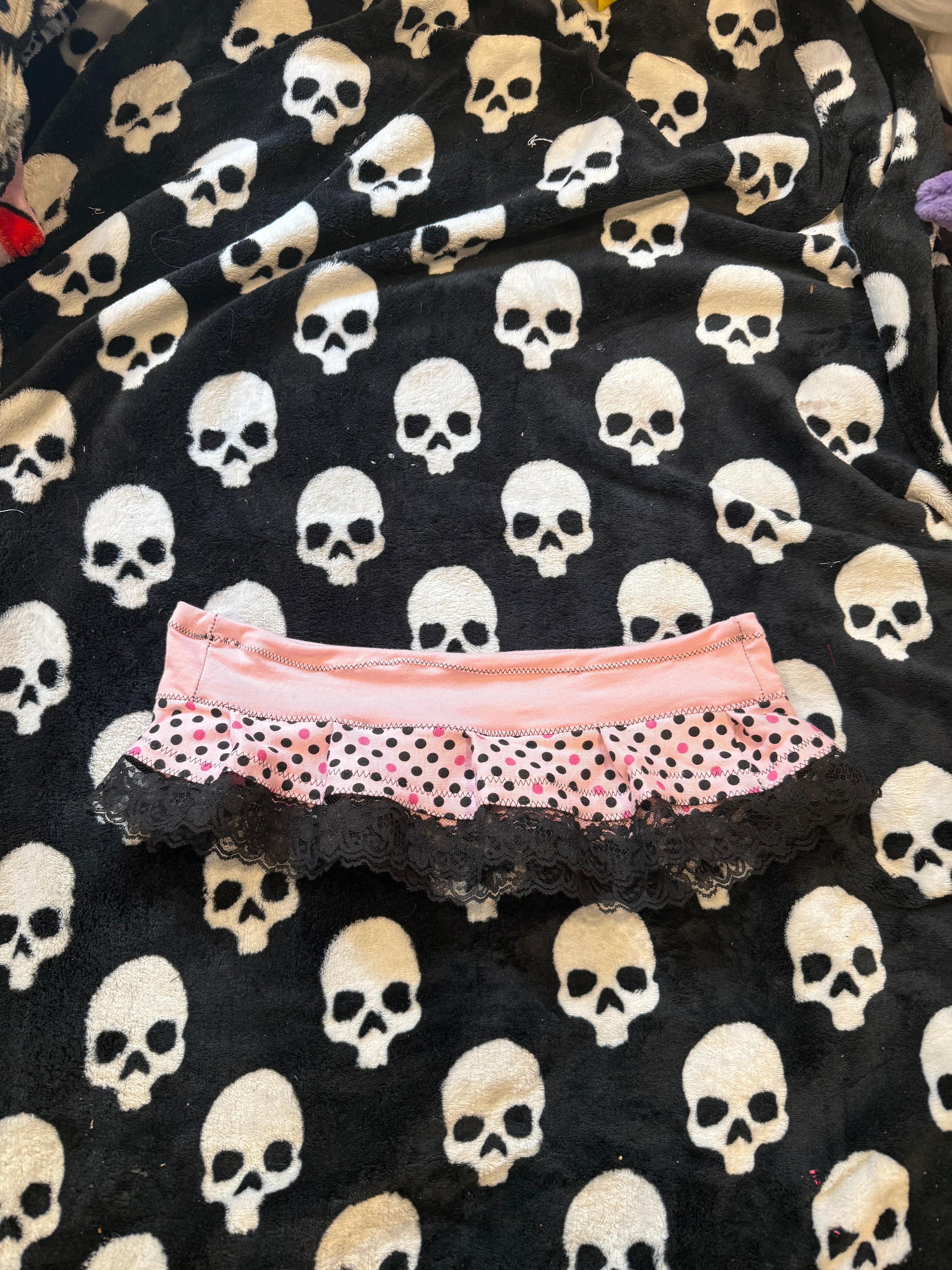 pink & black polka dot micro skirt size s/m