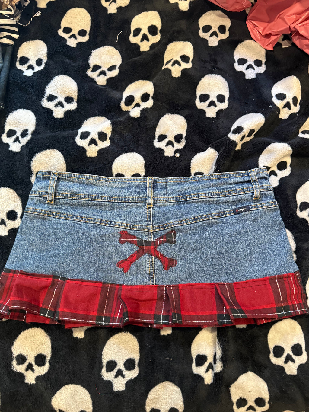 blue denim flannel crossbones skirt size L/XL