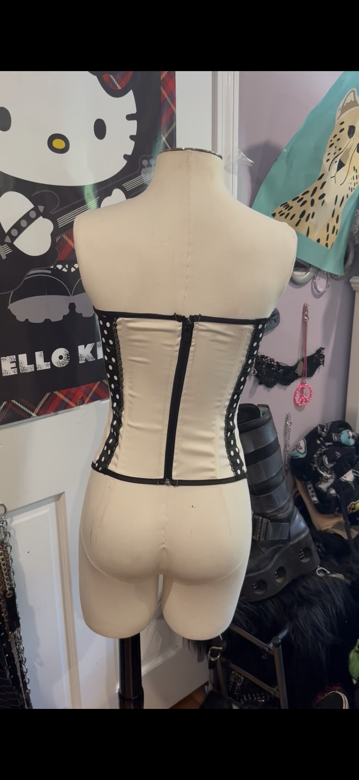 black & white polka dot lace corset size s