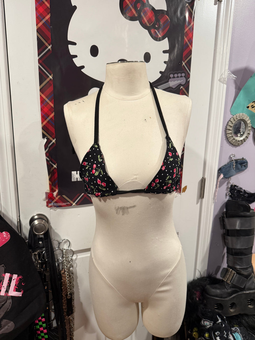 cherry polka dot bikini style top size xs/s