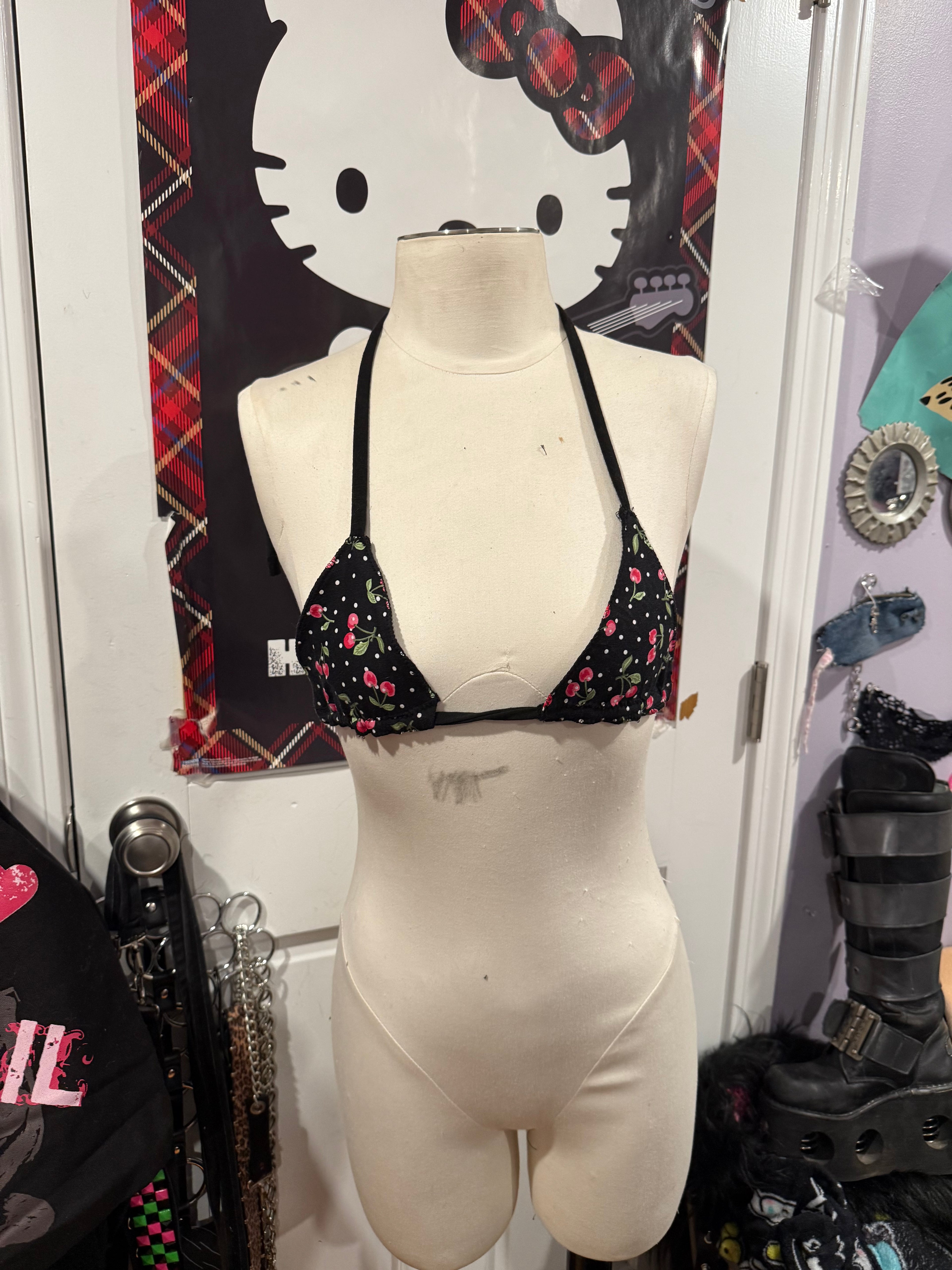 cherry polka dot bikini style top size xs/s
