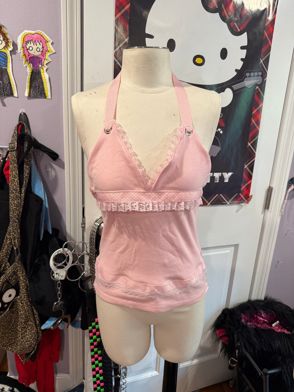 pink polka dot halter top size s