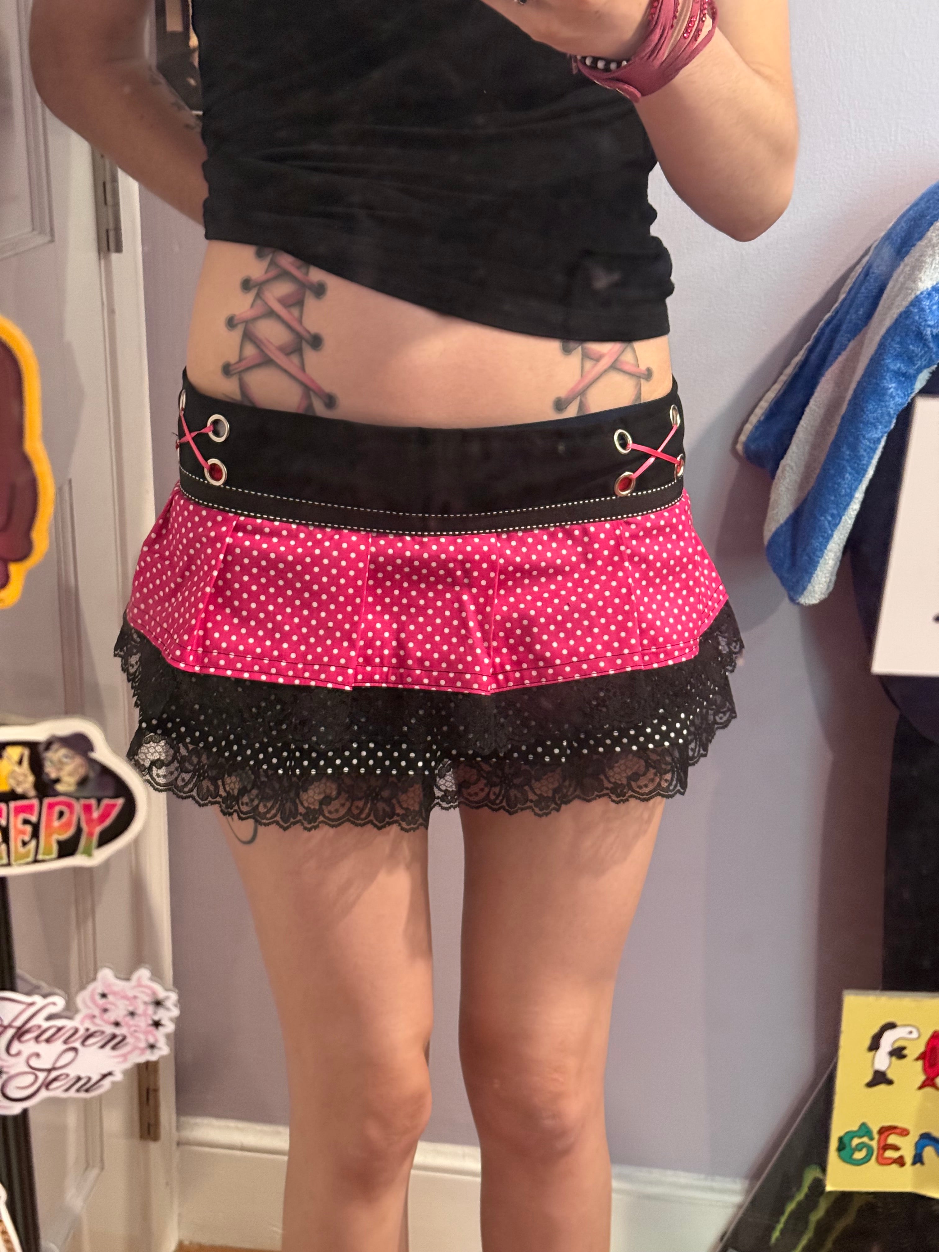 double layered polka dot lace up skirt size xs/s