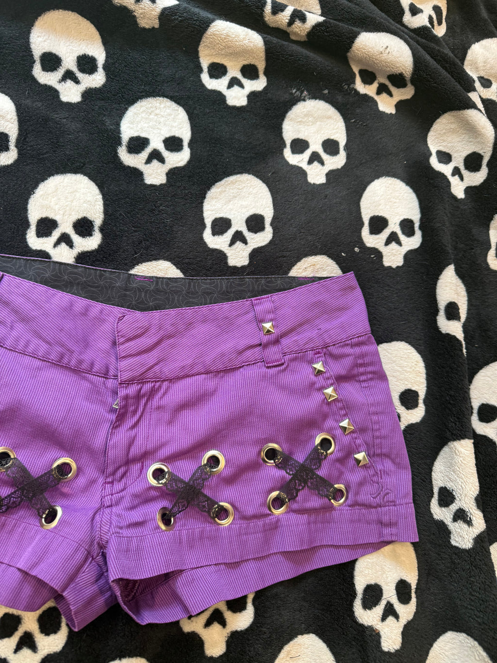 purple striped lace up shorts size m