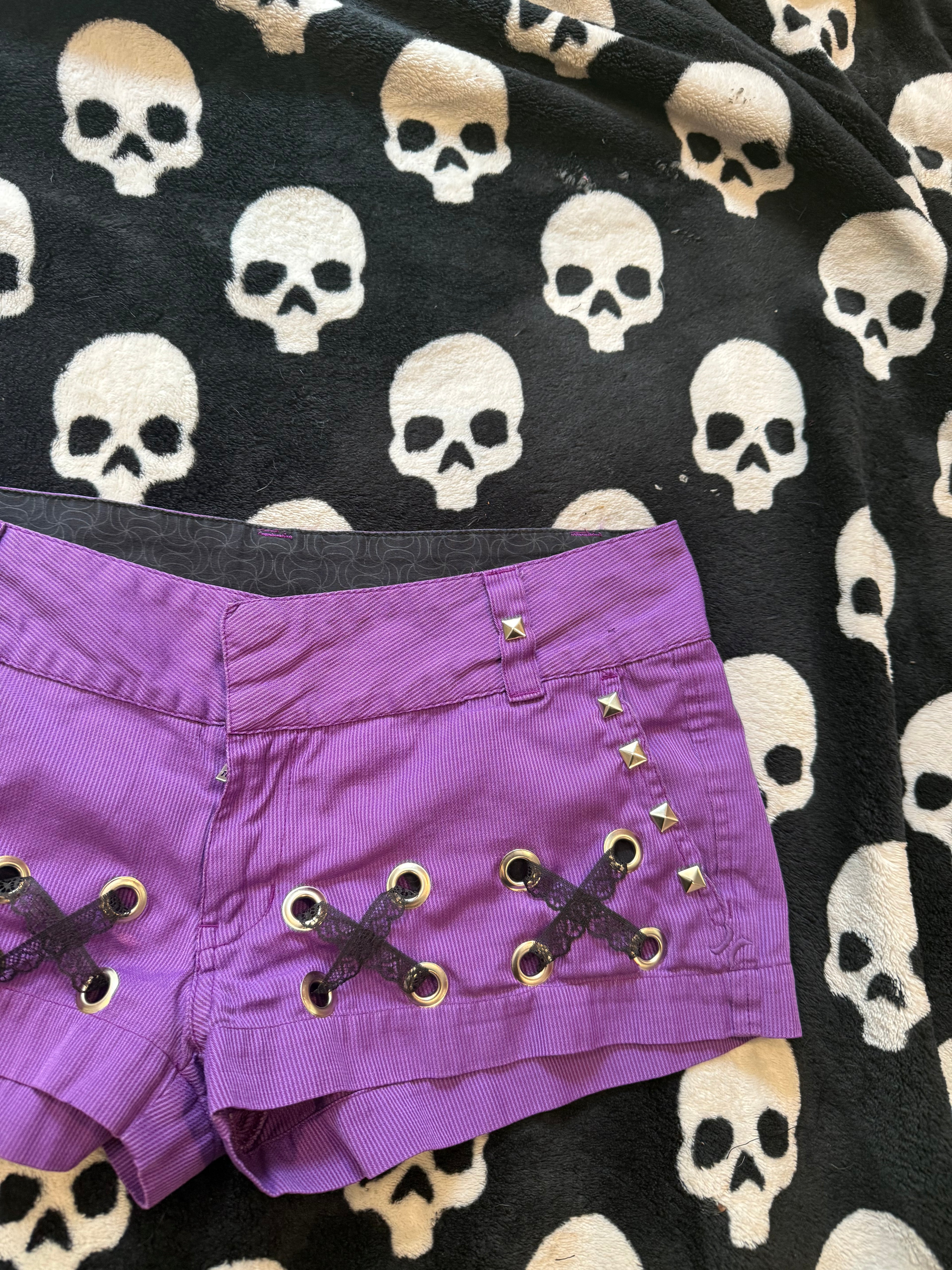 purple striped lace up shorts size m