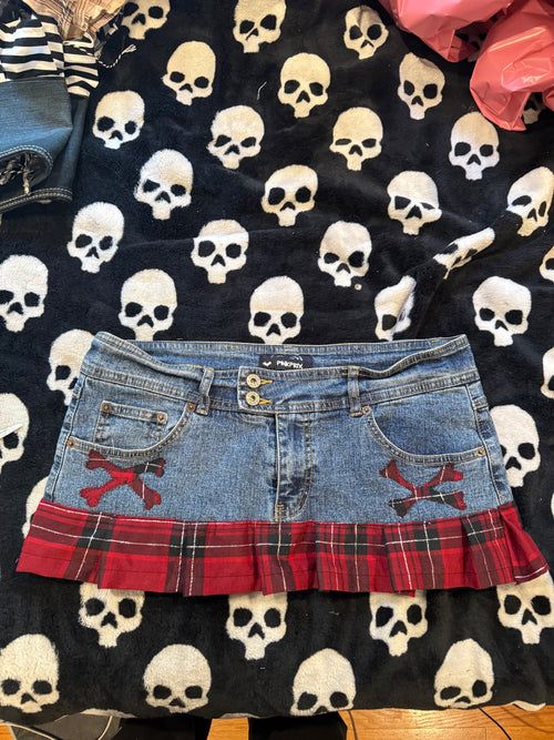blue denim flannel crossbones skirt size L/XL
